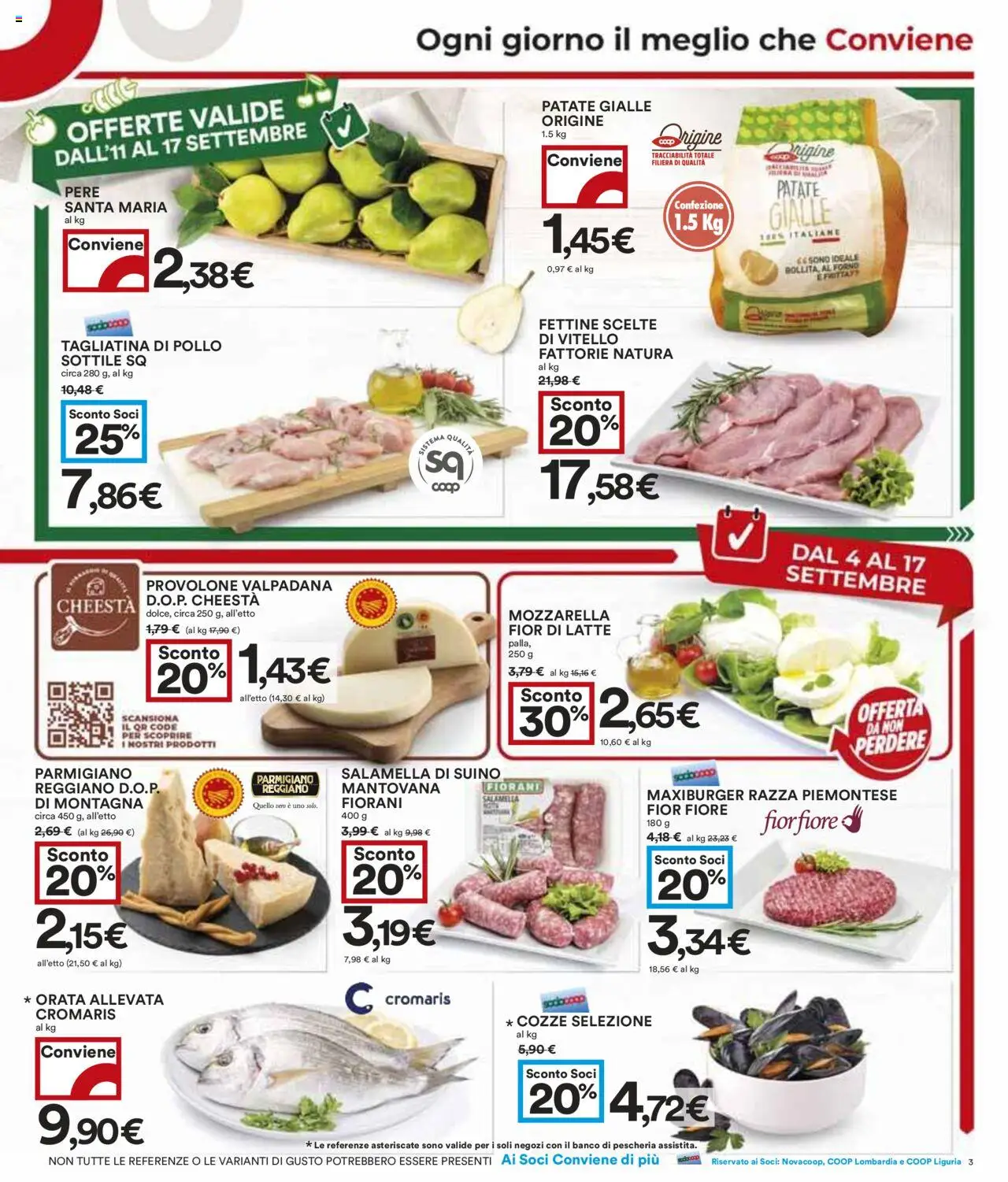 Volantino COOP del 04.09.2025 | Pagina: 3 | Prodotti: Provolone, Cozze, Orata, Suino