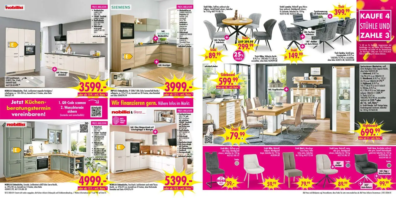 SB Möbel Boss Prospekt 	 – gültig ab 14.03.2026 | Seite: 3 | Produkte: Siemens, Neff, Sideboard, Kochfeld