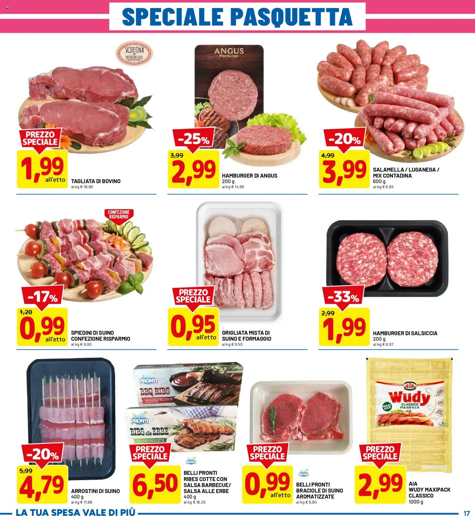 Volantino D Più del 26.03.2026 | Pagina: 17 | Prodotti: Bovino, Salamella, Formaggio, Salsiccia