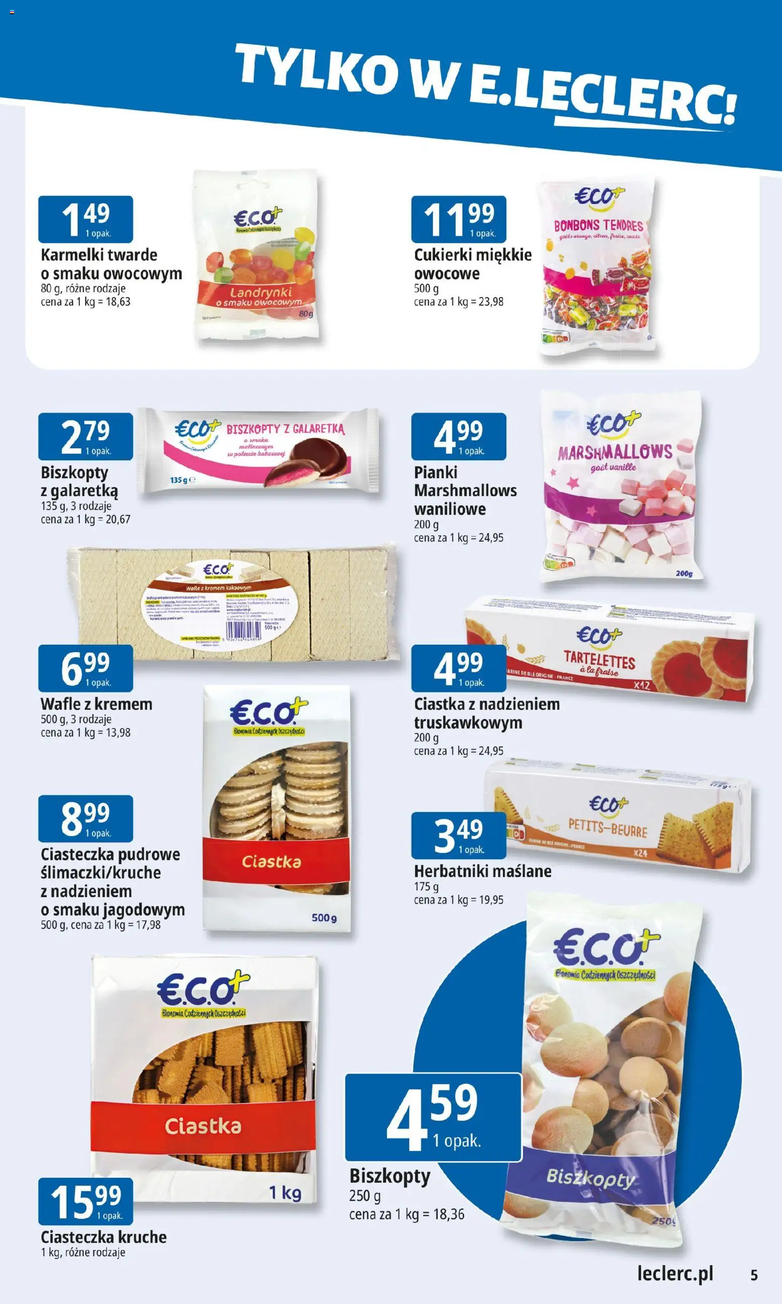 E.Leclerc Gazetka - Zielona Góra od 19.01.2026 | Strona: 5 | Produkty: Wafle, Herbatniki, Pianki, Cukierki