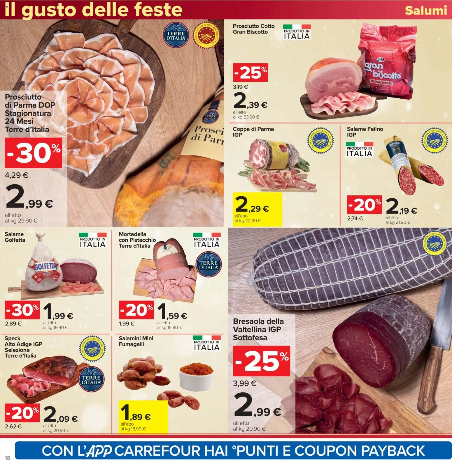 Volantino Carrefour del 16.12.2025 | Pagina: 18 | Prodotti: Speck, Prosciutto di Parma, Prosciutto Cotto, Mortadella
