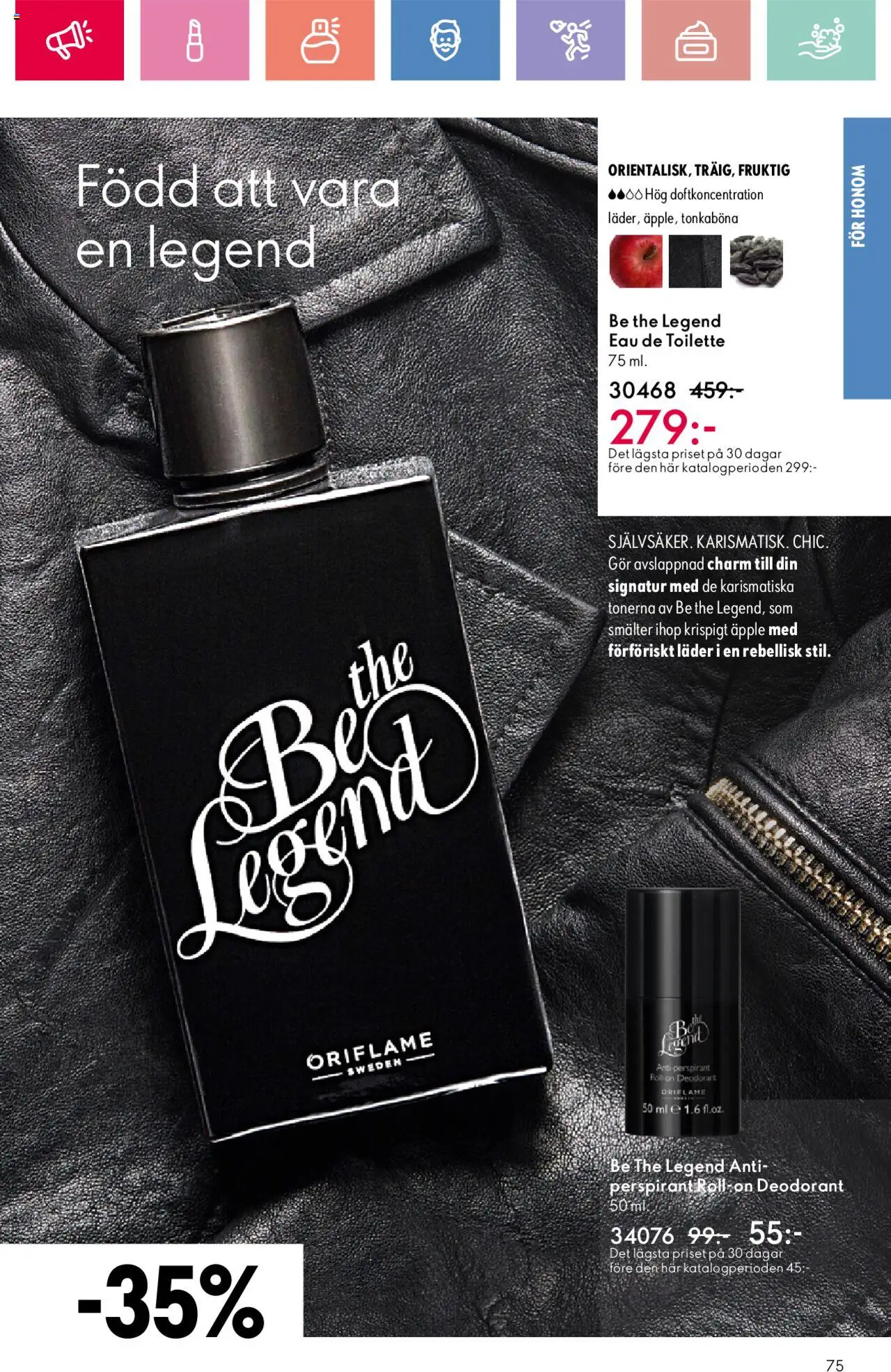 Oriflame reklamblad aktuell från 01.06.2025 | Sida: 75 | Produkter: Eau de toilette, Deodorant, Antiperspirant, Äpple