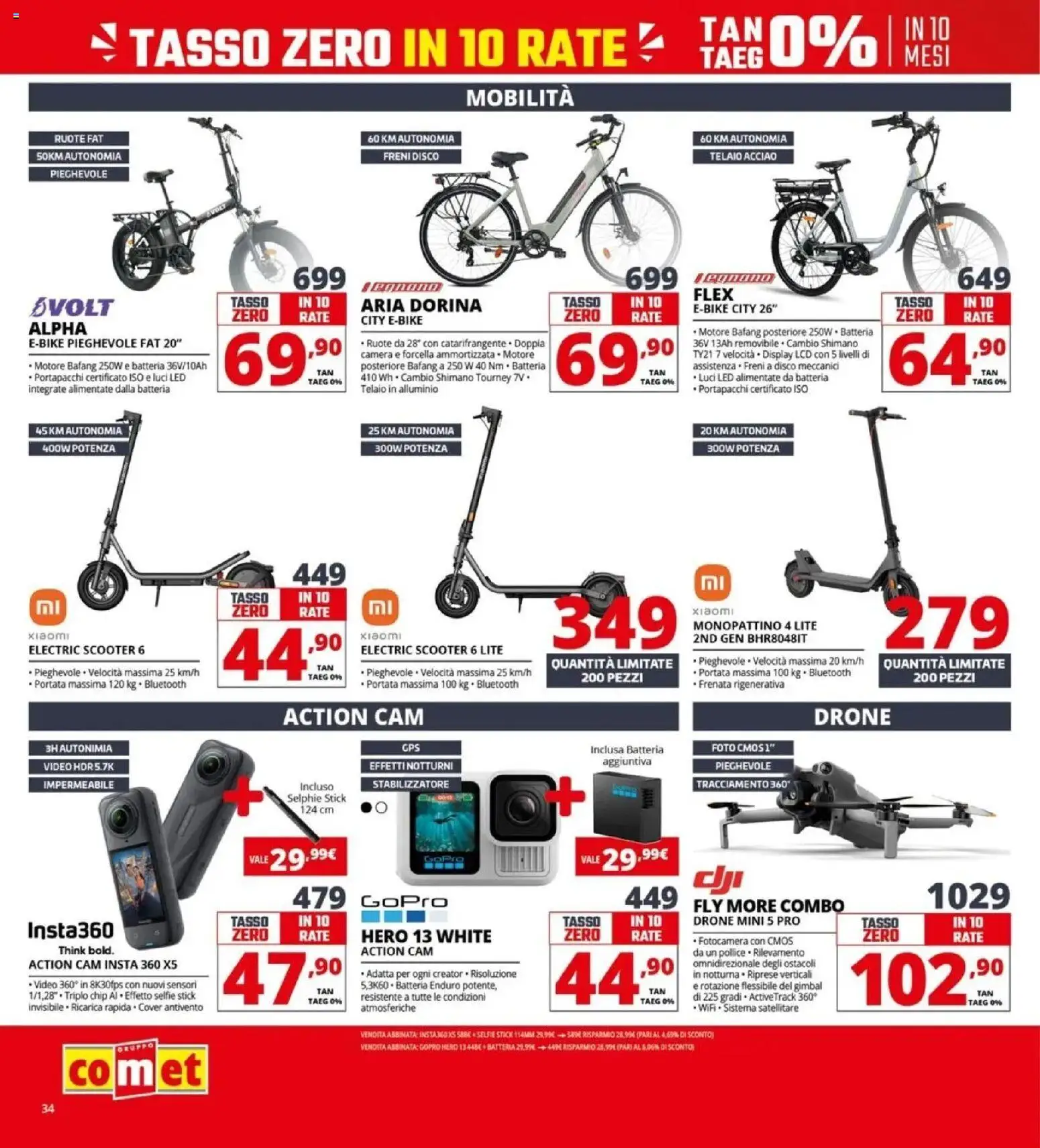 Volantino Comet del 09.04.2026 | Pagina: 34 | Prodotti: Monopattino, Drone, Satellitare, Alluminio