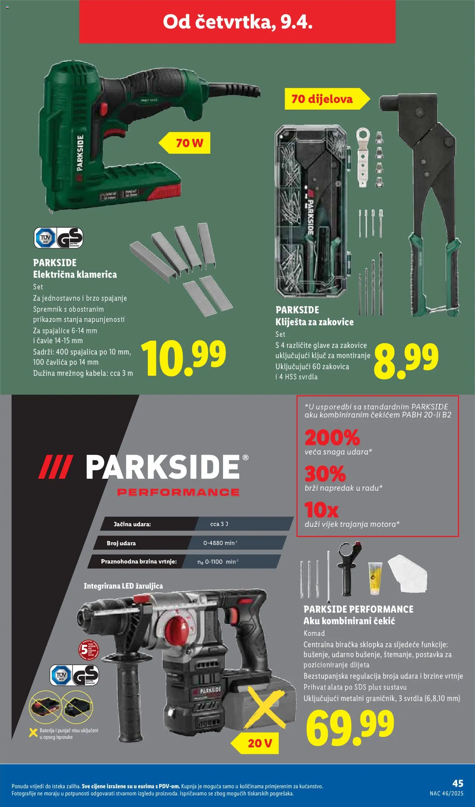 Lidl katalog | vrijedi od 07.04.2026 | Stranica: 45 | Proizvodi: Spajalice, Baterija, Kliješta, Parkside