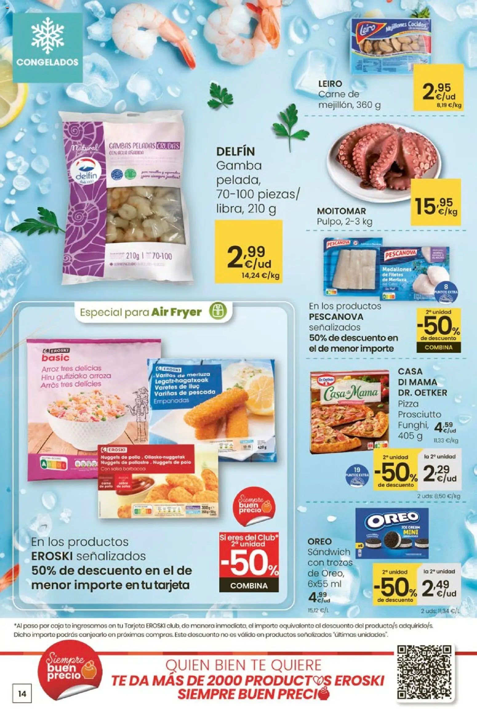 Eroski - Carnaval del ahorro │ válido desde el 29.01.2026 | Página: 14 | Productos: Pizza, Filetes de merluza, Gamba, Nuggets