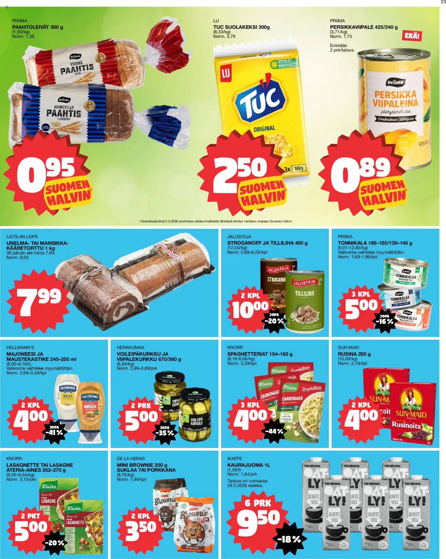 Tokmanni tarjoukset – voimassa 16.03.2026 alkaen | Sivu: 23 | Tuotteet: Majoneesi, Suklaa, Kääretorttu, Porkkana