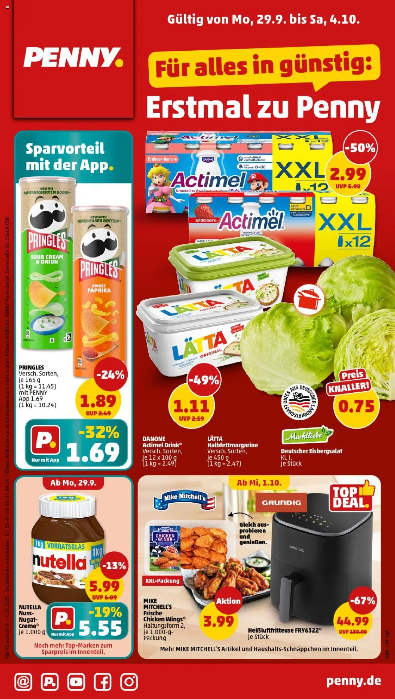 Penny - Saarland  – gültig ab 29.09.2025 | Seite: 1 | Produkte: Actimel, Creme, Paprika, Lätta