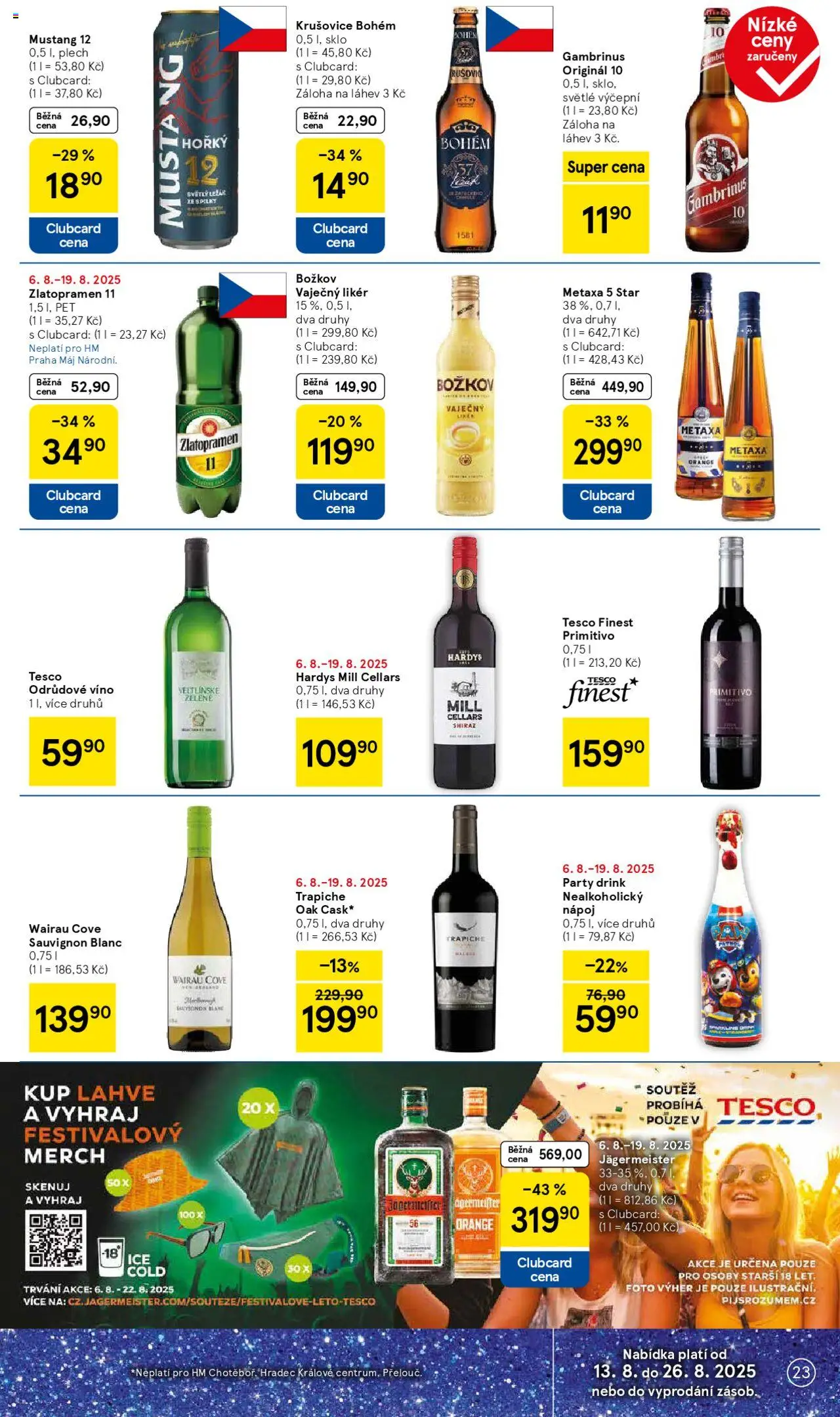 Tesco leták - Hypermarket od 13.08.2025 | Strana: 23 | Produkty: Zlatopramen, Metaxa, Krušovice, Zlatopramen 11