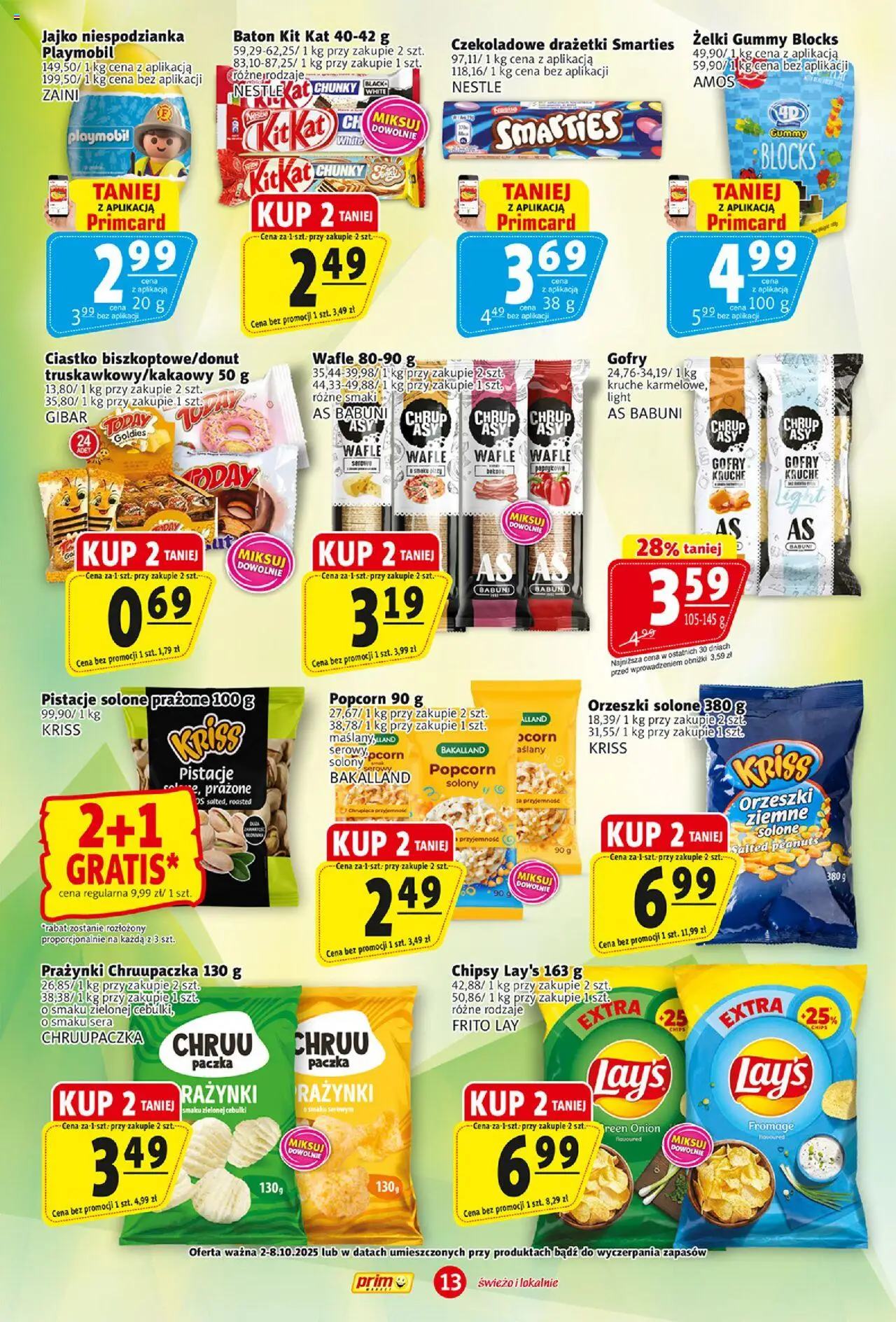 Prim Market Gazetka od 02.10.2025 | Strona: 13 | Produkty: Chipsy, Baton, Żelki, Jajko niespodzianka