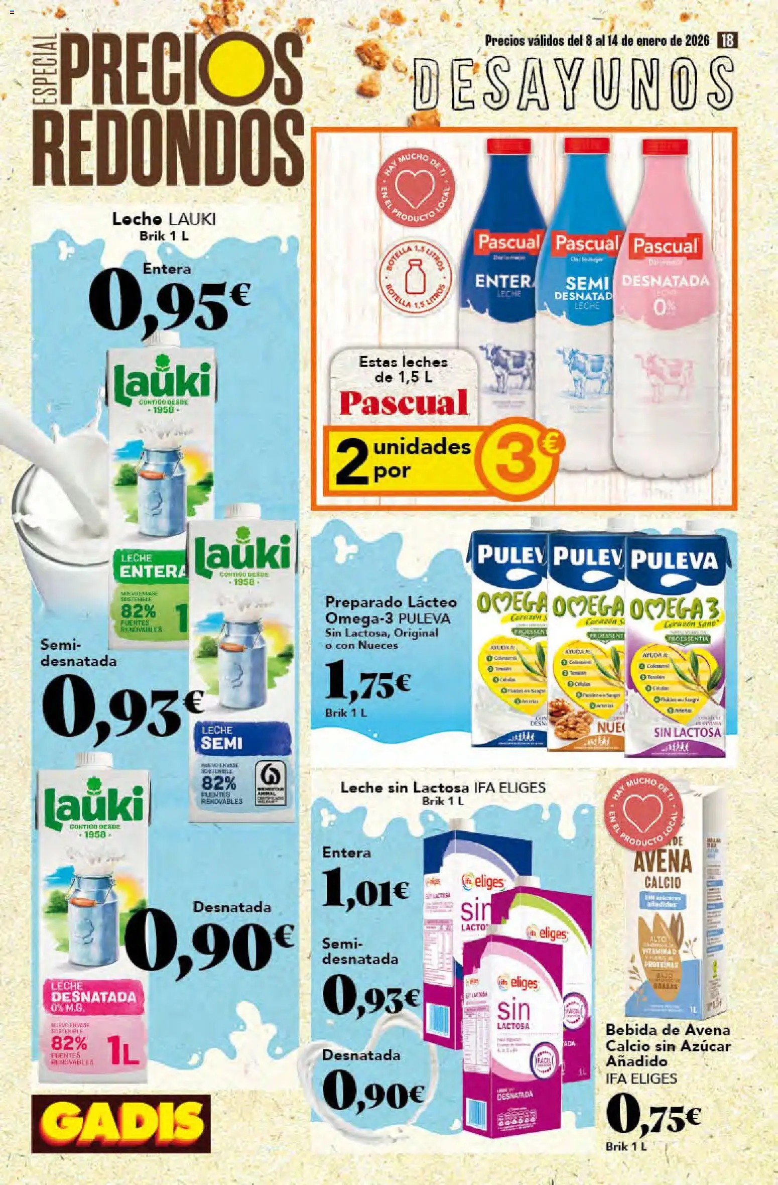 Gadis - folleto │ válido desde el 08.01.2026 | Página: 18 | Productos: Leche entera, Leche, Té, Bebida de avena