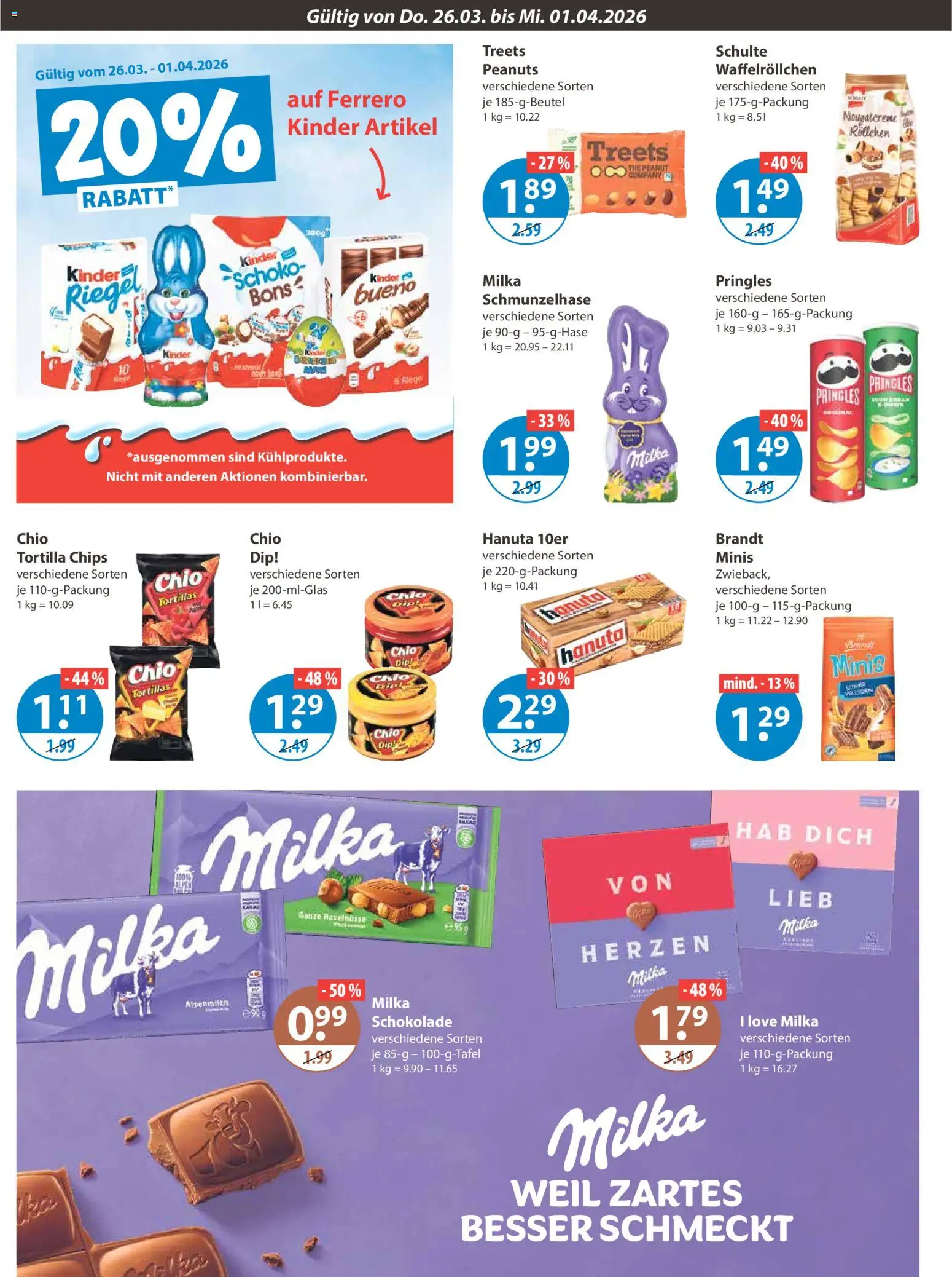 V-Markt Schwaben / Oberbayern – gültig ab 26.03.2026 | Seite: 12 | Produkte: Schokolade, Milka, Pringles, Chips