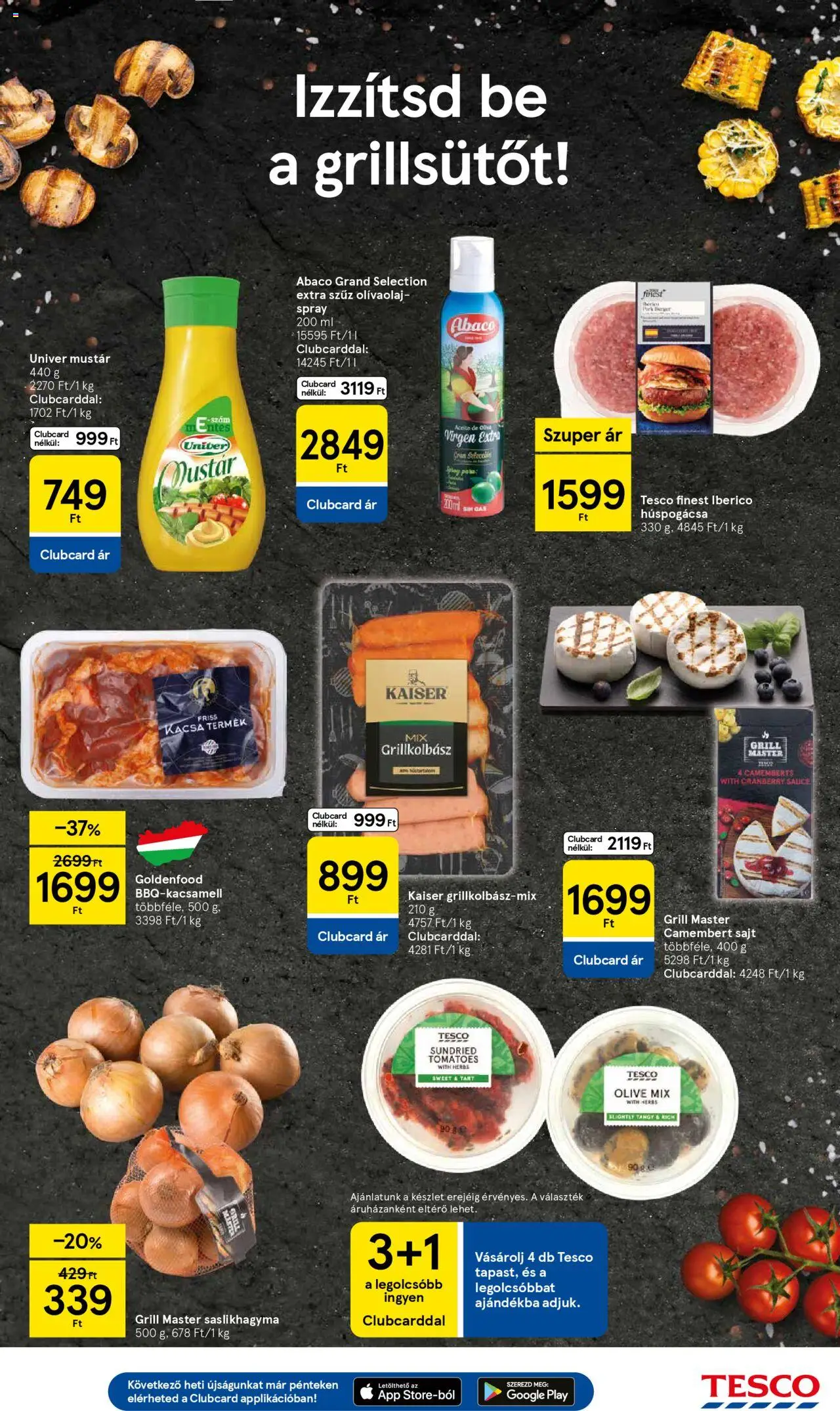 Tesco akciós ujság - amely érvényes a következő dátumtól: 12.06.2025 | Oldal: 21 | Termékek: Grillkolbász, Mustár, Camembert, Olívaolaj