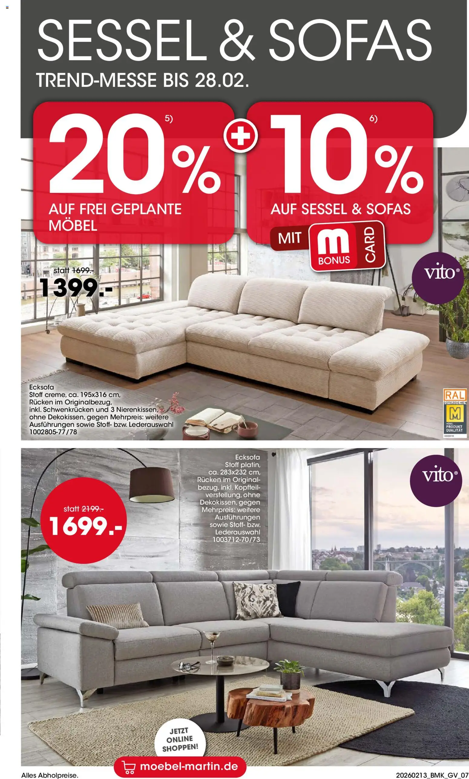 Möbel Martin Küchenmesse – gültig ab 13.02.2026 | Seite: 7 | Produkte: Ecksofa, Sessel