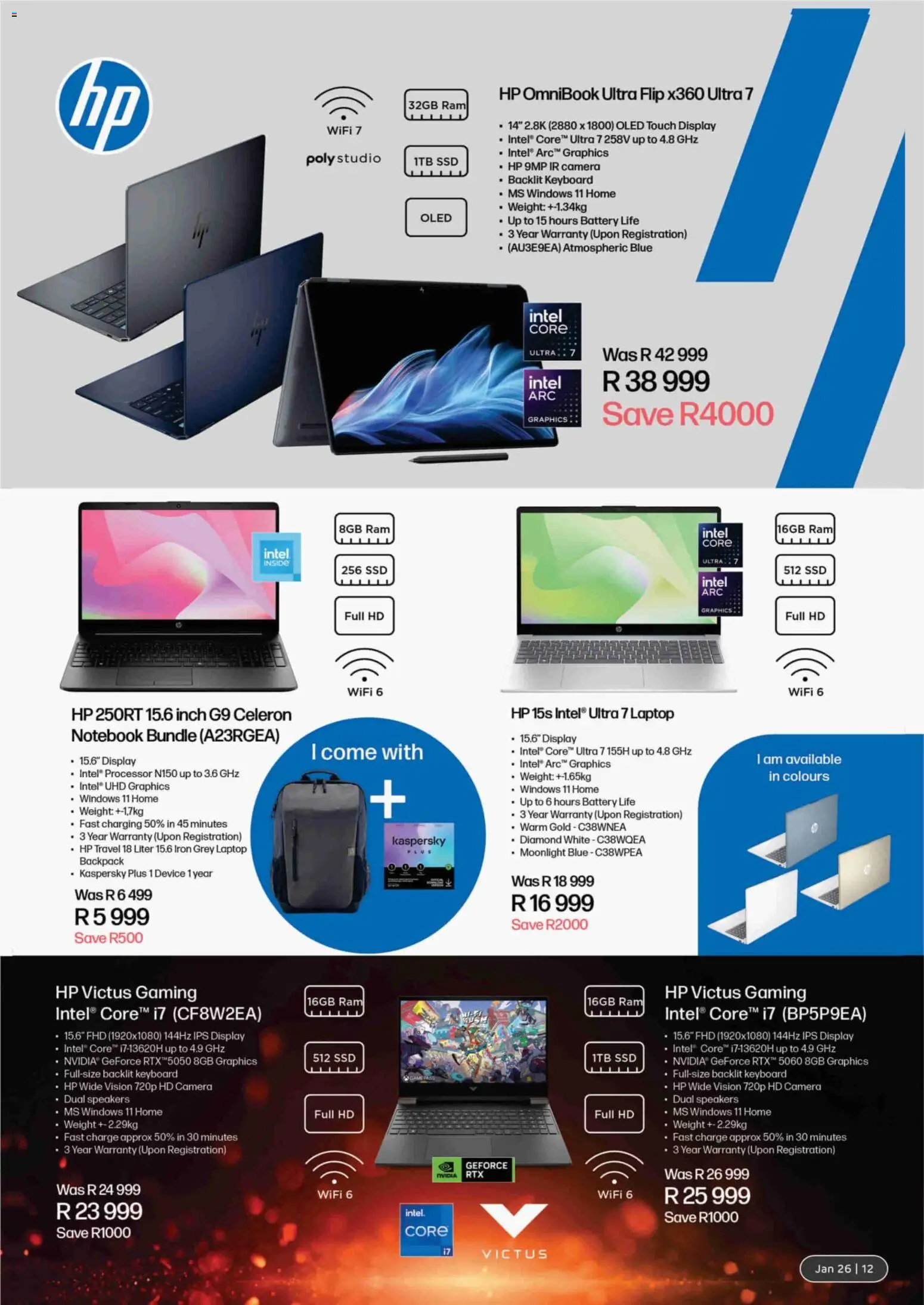 New Computer Mania catalogue – valid from 01.01.2026 | Page: 13 | Products: Notebook, Backpack, Iron, Battery
