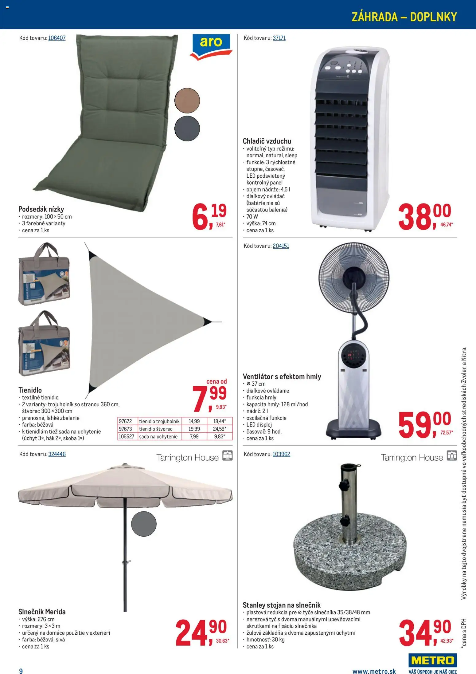 Nové Metro akcie – leták je platný od 08.04.2026 | Strana: 9 | Produkty: Ventilátor, Led, Slnečník