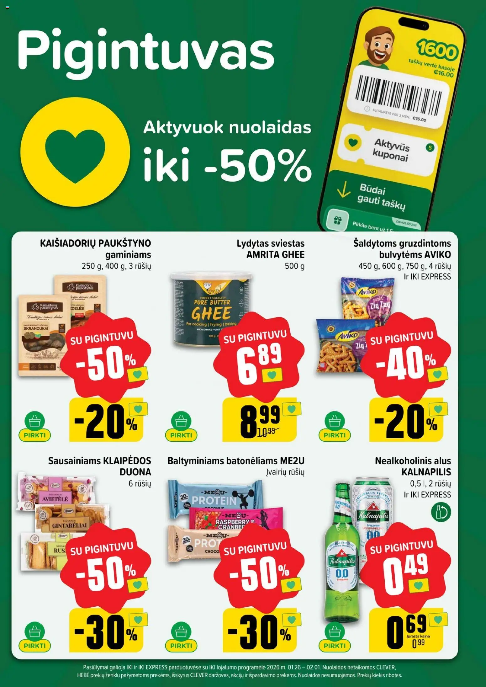 IKI akcijos nuo 26.01.2026 | Puslapis: 3 | Prekių: Nealkoholinis alus, Sviestas, Duona, Alus