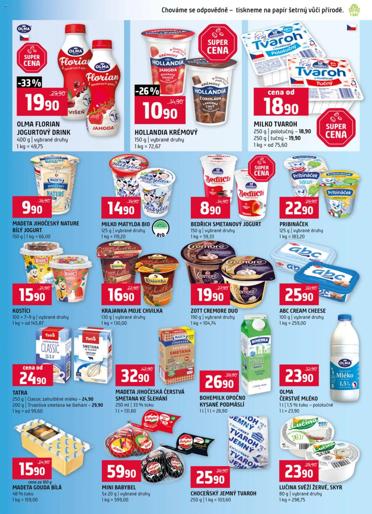 Trefa leták od 28.01.2026 | Strana: 5 | Produkty: Mléko, Pribináček, Tvaroh, Cream cheese
