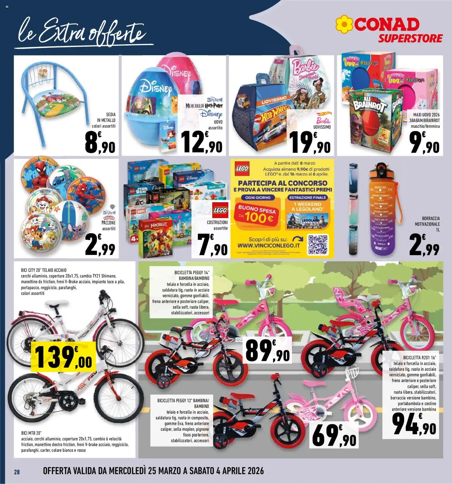 Volantino Conad del 25.03.2026 | Pagina: 28 | Prodotti: Bicicletta, Pallone, Borraccia, Cestino