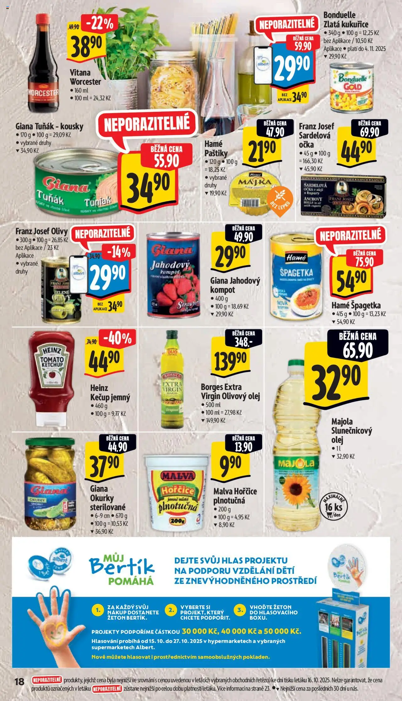 Albert leták - Supermarket od 22.10.2025 | Strana: 28 | Produkty: Tuňák, Olivový olej, Kompot, Hořčice