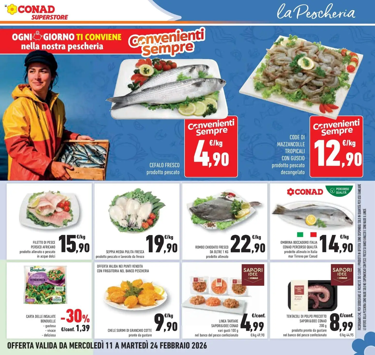 Volantino Conad del 11.02.2026 | Pagina: 17 | Prodotti: Pesce, Surimi, Polpo, Mazzancolle
