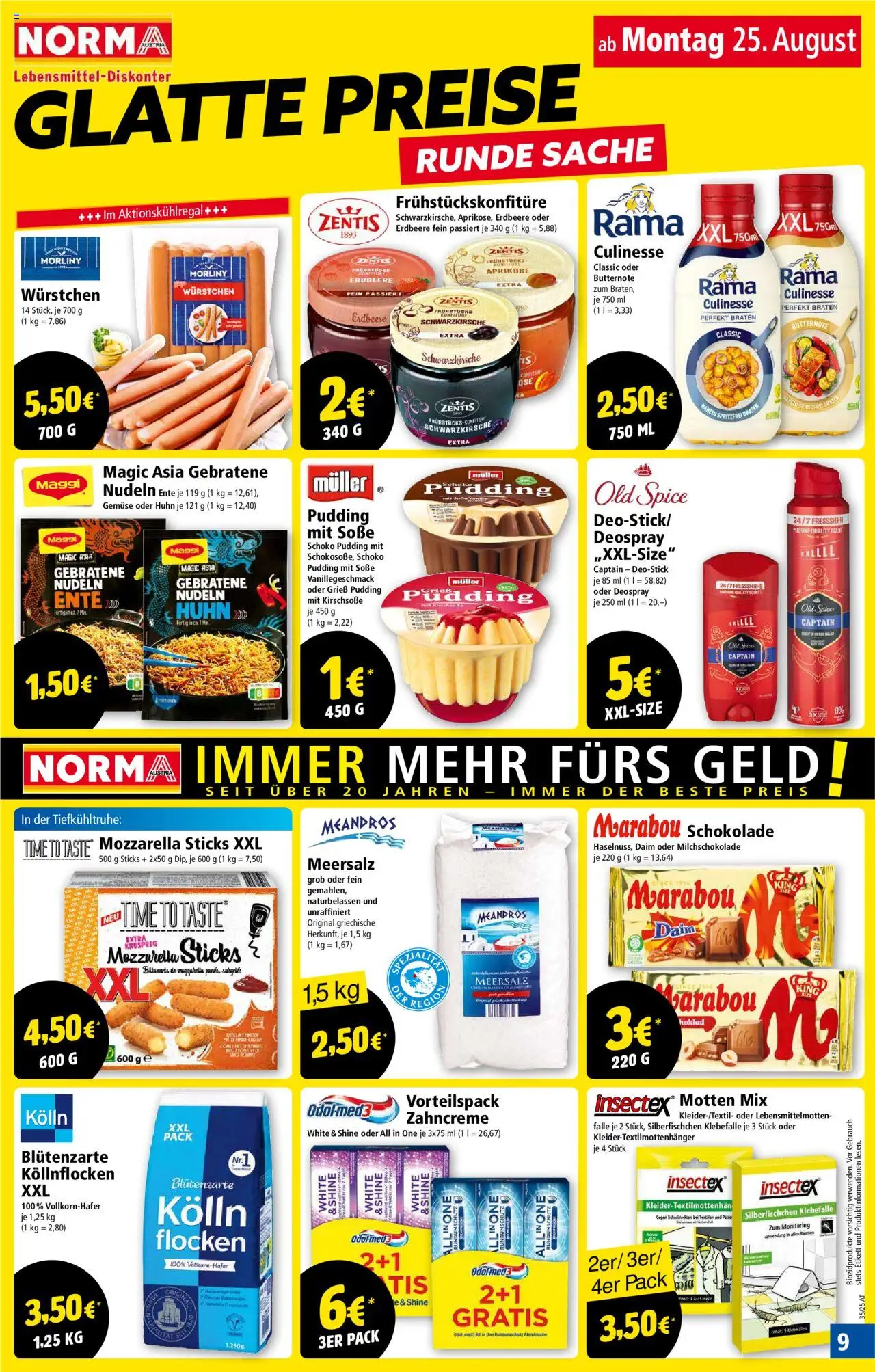 Norma Flugblatt gültig ab 25.08.2025 | Seite: 9 | Produkte: Flocken, Gemüse, Schokolade, Nudeln