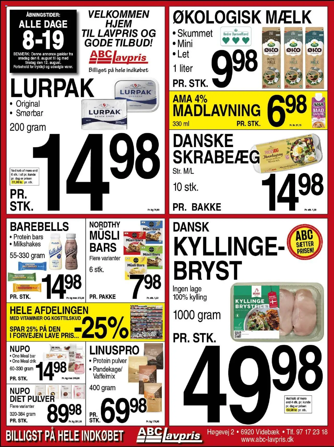 Abc Lavpris Tilbudsavis gyldig fra 06.08.2025 | Side: 1 | Produkter: Mælk, Smør, Müsli