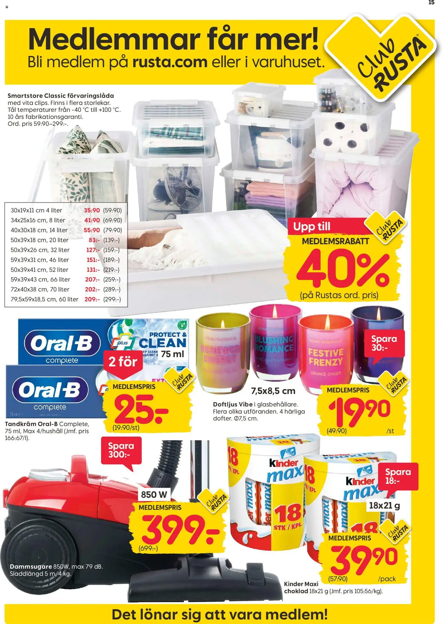 Rusta reklamblad aktuell från 09.03.2026 | Sida: 15 | Produkter: Dammsugare, Tandkräm, Choklad, Mango