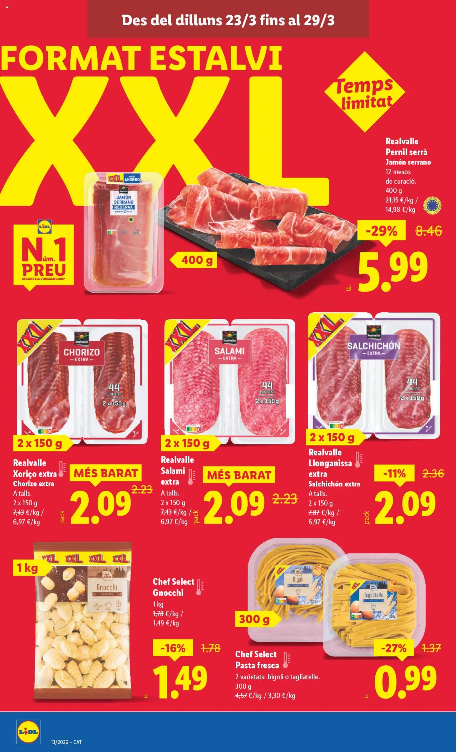 Lidl folleto │ válido desde el 23.03.2026 | Página: 8 | Productos: Jamón serrano, Jamón, Pasta, Salami