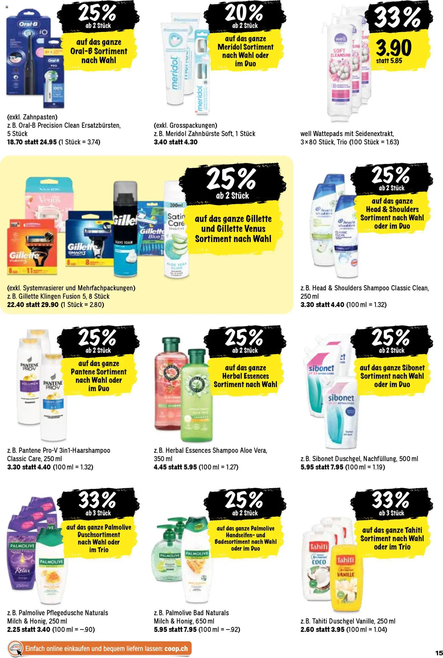 Coop aktionen – gültig ab 26.03.2026 | Seite: 15 | Produkte: Shampoo, Zahnbürste, Wattepads, Shower Gel