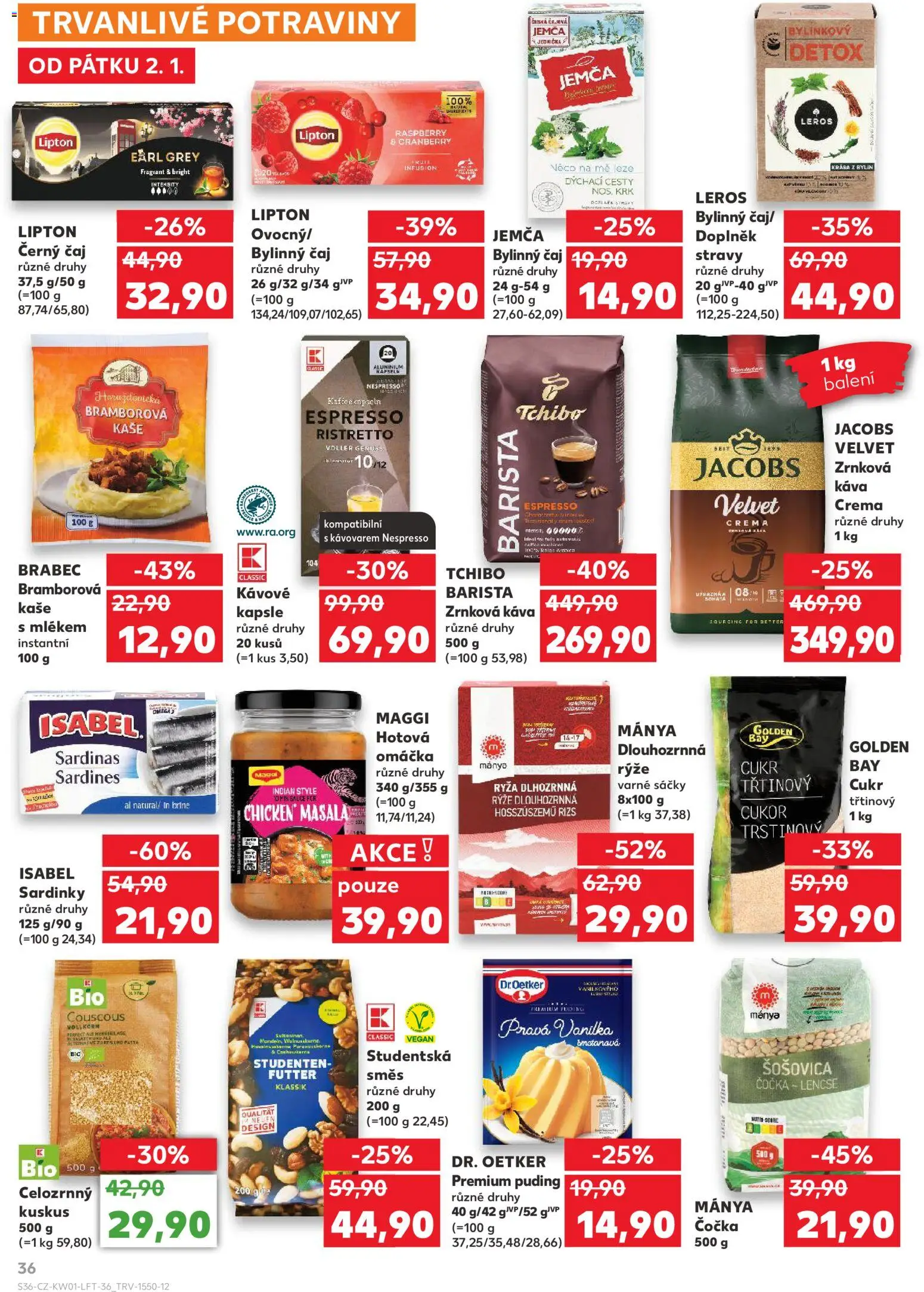 Kaufland leták - Praha 4 od 02.01.2026 | Strana: 36 | Produkty: Rýže, Kapsle, Tchibo barista, Jacobs