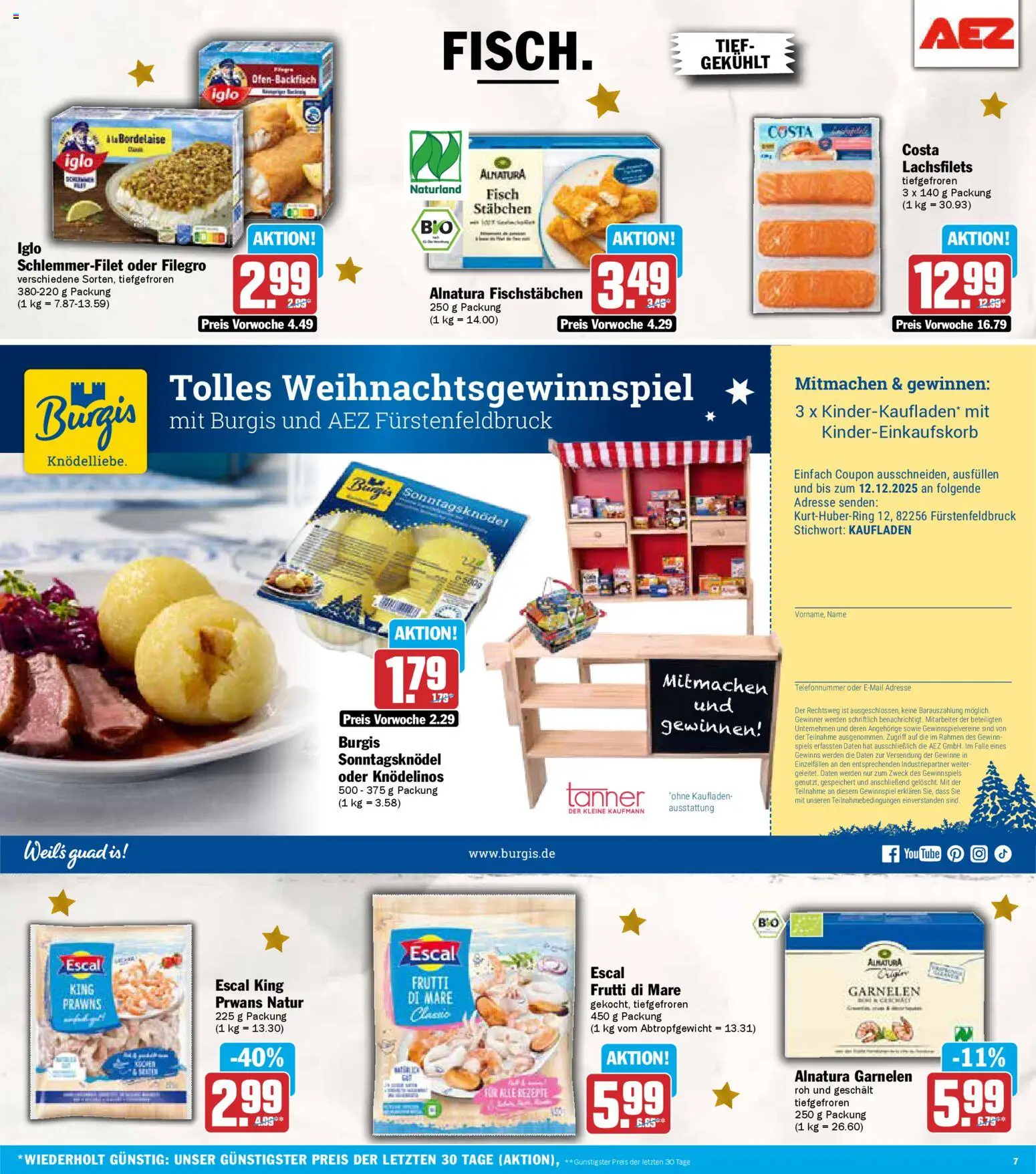 AEZ Prospekt 	 – gültig ab 01.12.2025 | Seite: 7 | Produkte: Iglo, Garnelen, Fisch, Fischstabchen