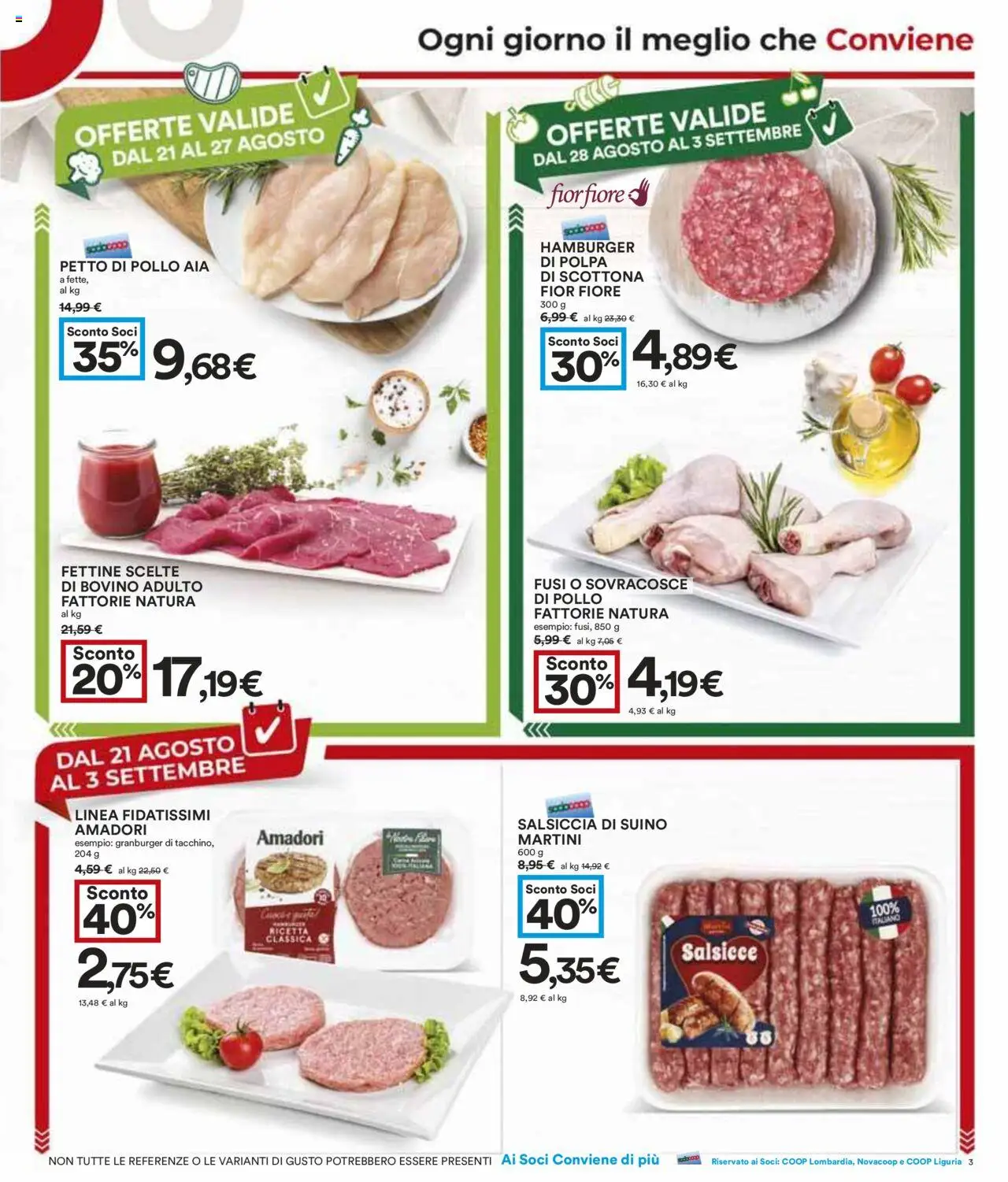 Volantino COOP del 21.08.2025 | Pagina: 3 | Prodotti: Bovino, Suino, Salsiccia, Hamburger