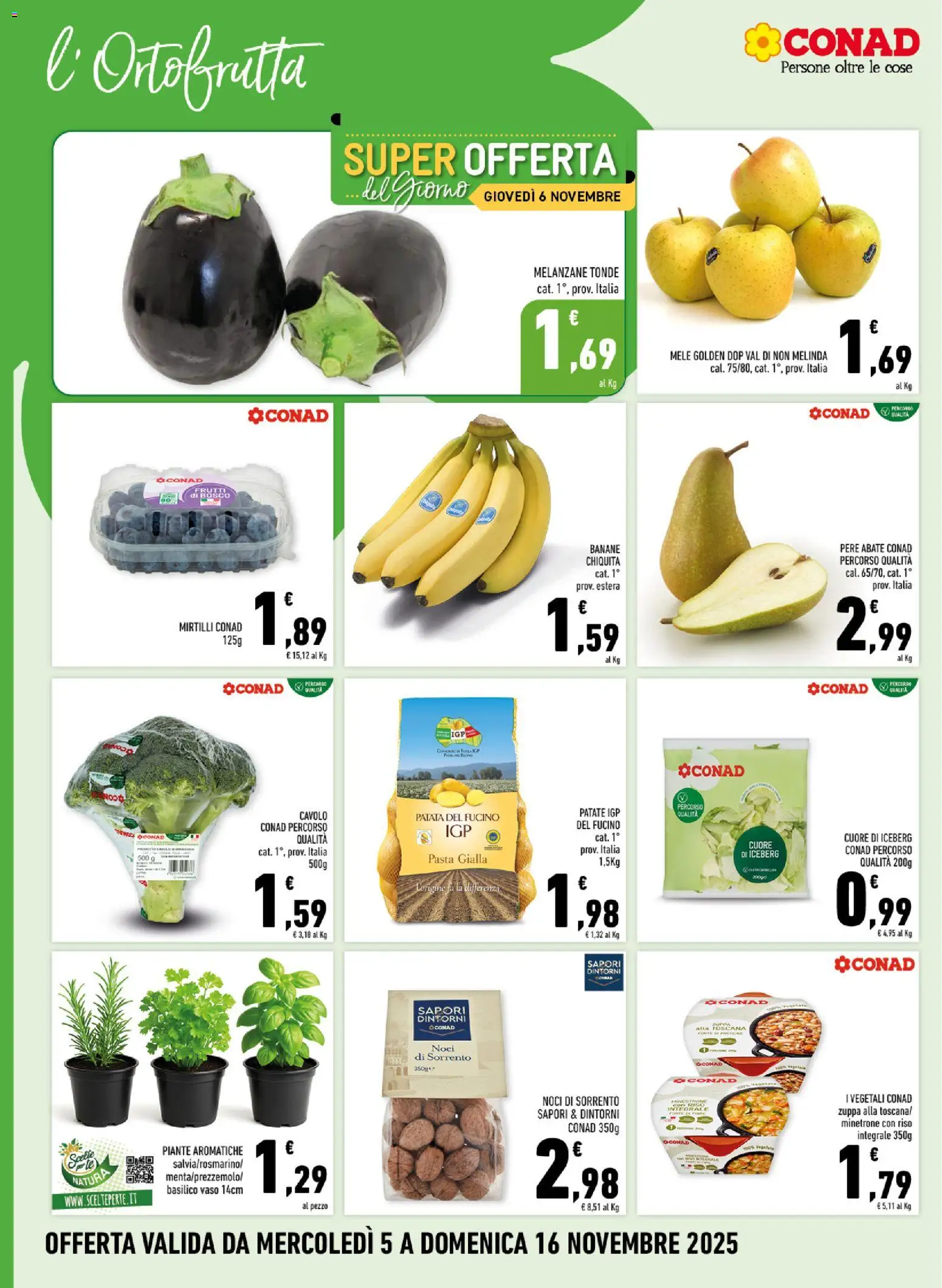 Volantino Conad del 05.11.2025 | Pagina: 4 | Prodotti: Noci, Mirtilli, Melanzane, Vaso