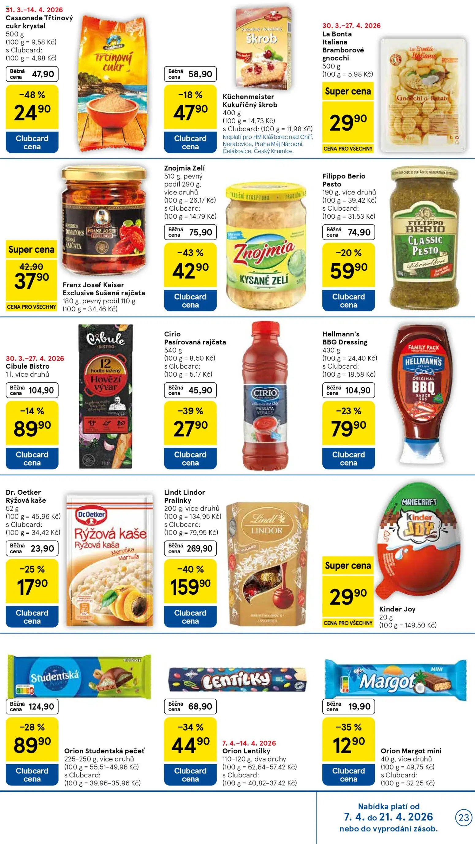 Tesco leták - Hypermarket od 07.04.2026 | Strana: 23 | Produkty: Lindor, Hellmann's, Cukr, Kinder