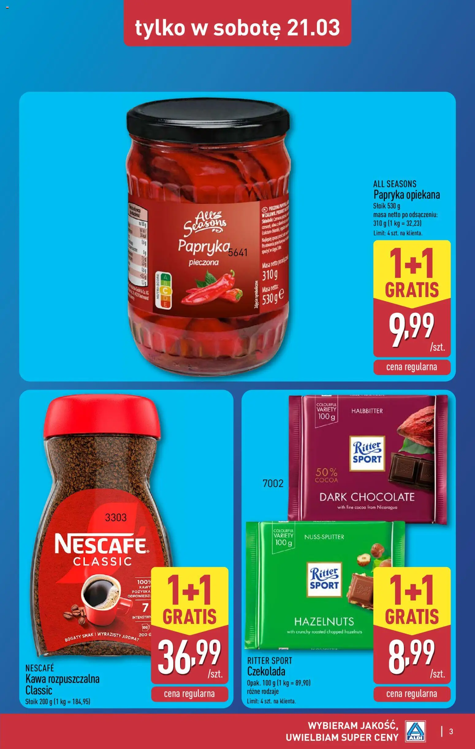 Aldi Polsko leták - Oferta weekendowa od 19.03.2026 | Strana: 3 | Produkty: Ritter Sport, Nescafé