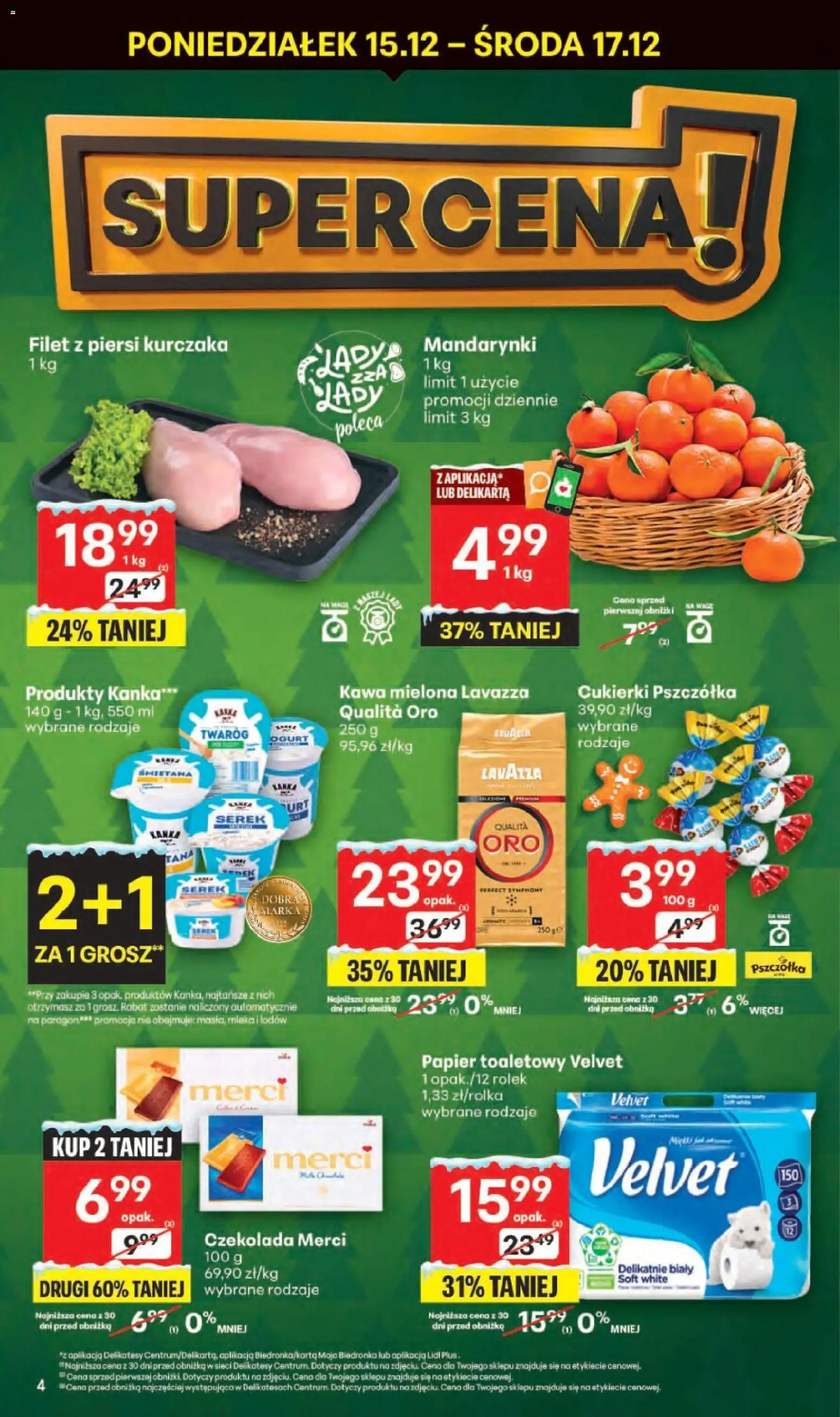 Delikatesy Centrum Gazetka od 11.12.2025 | Strona: 4 | Produkty: Czekolada merci, Papier toaletowy, Lavazza, Mandarynki