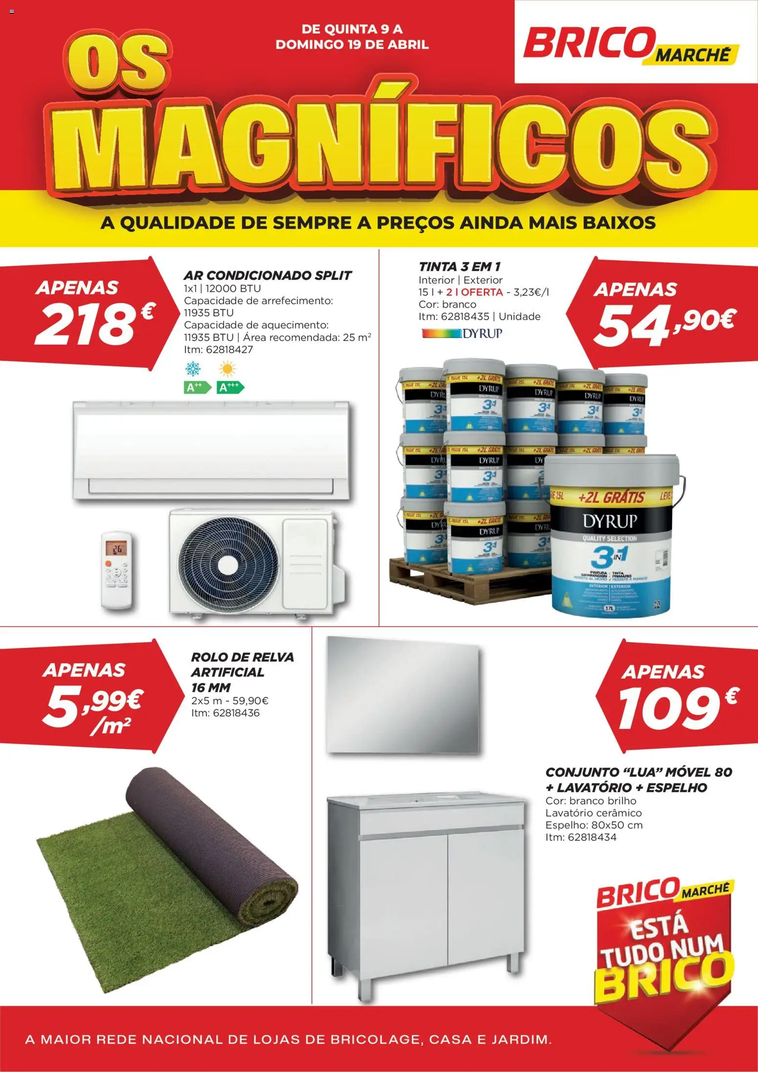 BricoMarché Magnificos │ válido de 09.04.2026 | Página: 1 | Produtos: Ar condicionado, Relva artificial, Tinta, Espelho