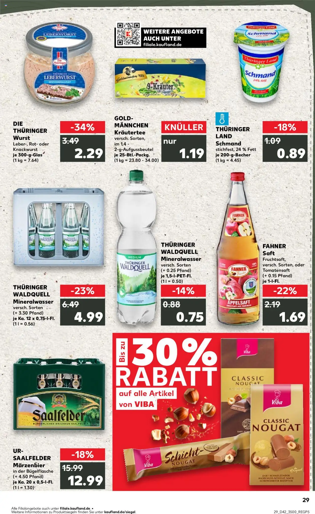 Kaufland prospekt Jena	 – gültig ab 16.10.2025 | Seite: 29 | Produkte: Apfelsaft, Mineralwasser, Wurst, Saft