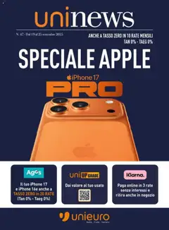 Anteprima del volantino Unieuro Apple catalogo valido a partire dal 19.09.2025