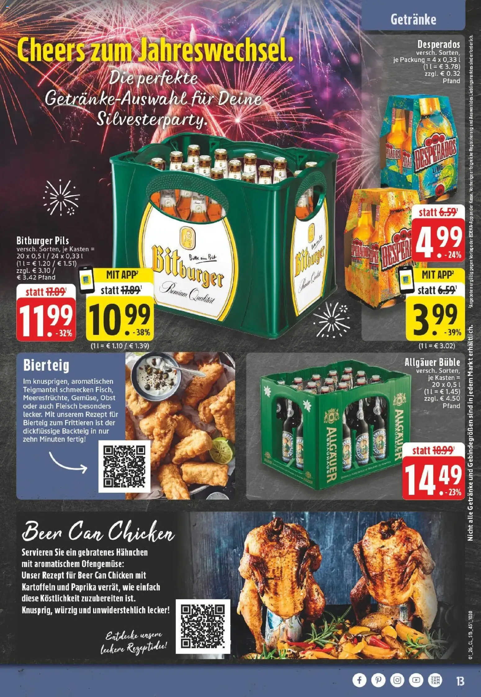 Edeka prospekt Montabaur	 – gültig ab 28.12.2025 | Seite: 13 | Produkte: Bitburger, Hahnchen, Paprika, Fleisch
