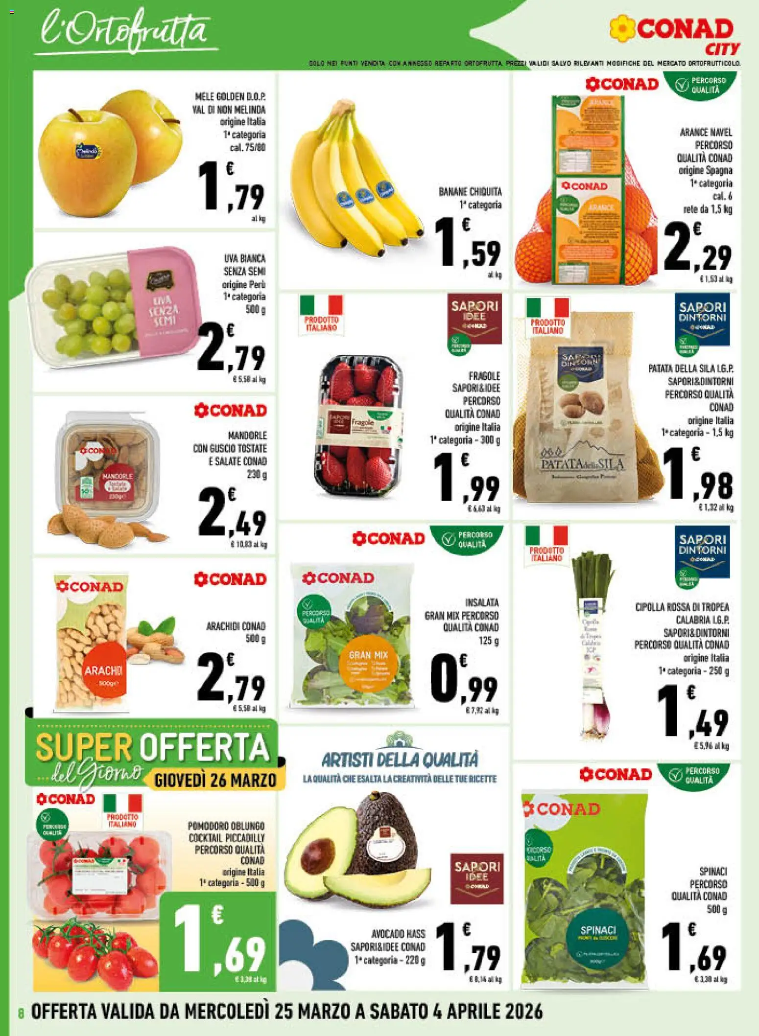 Volantino Conad del 25.03.2026 | Pagina: 8 | Prodotti: Mele, Insalata, Pomodoro, Mandorle