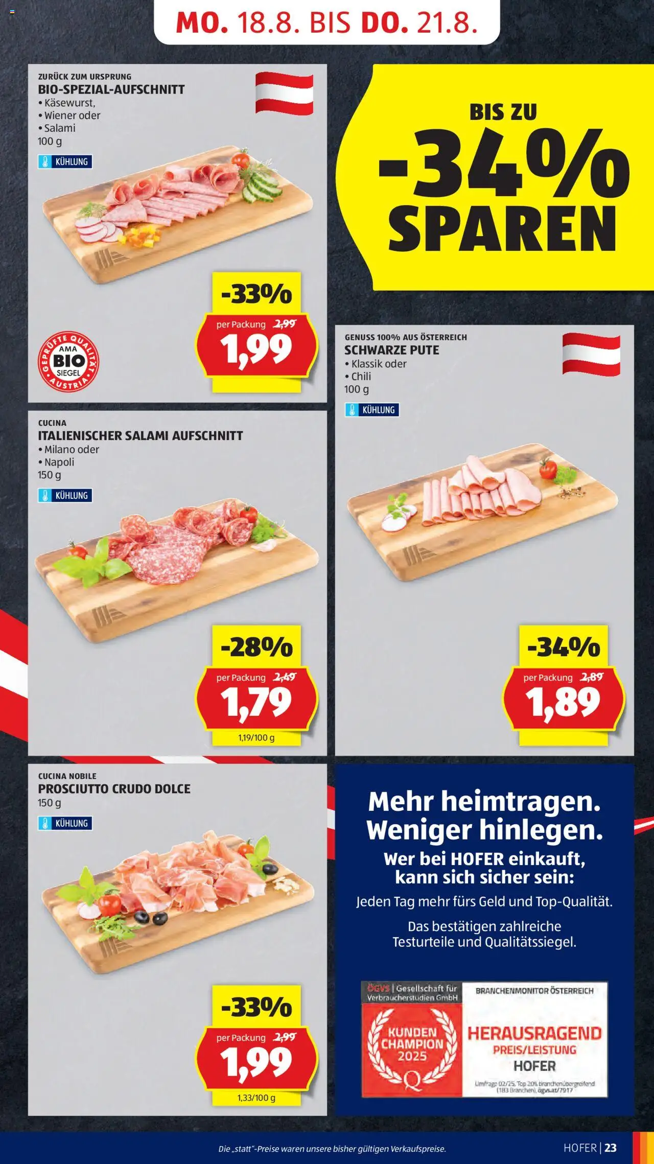 Hofer AT akciós ujság - amely érvényes a következő dátumtól: 14.08.2025 | Oldal: 25 | Termékek: Prosciutto crudo, Chili