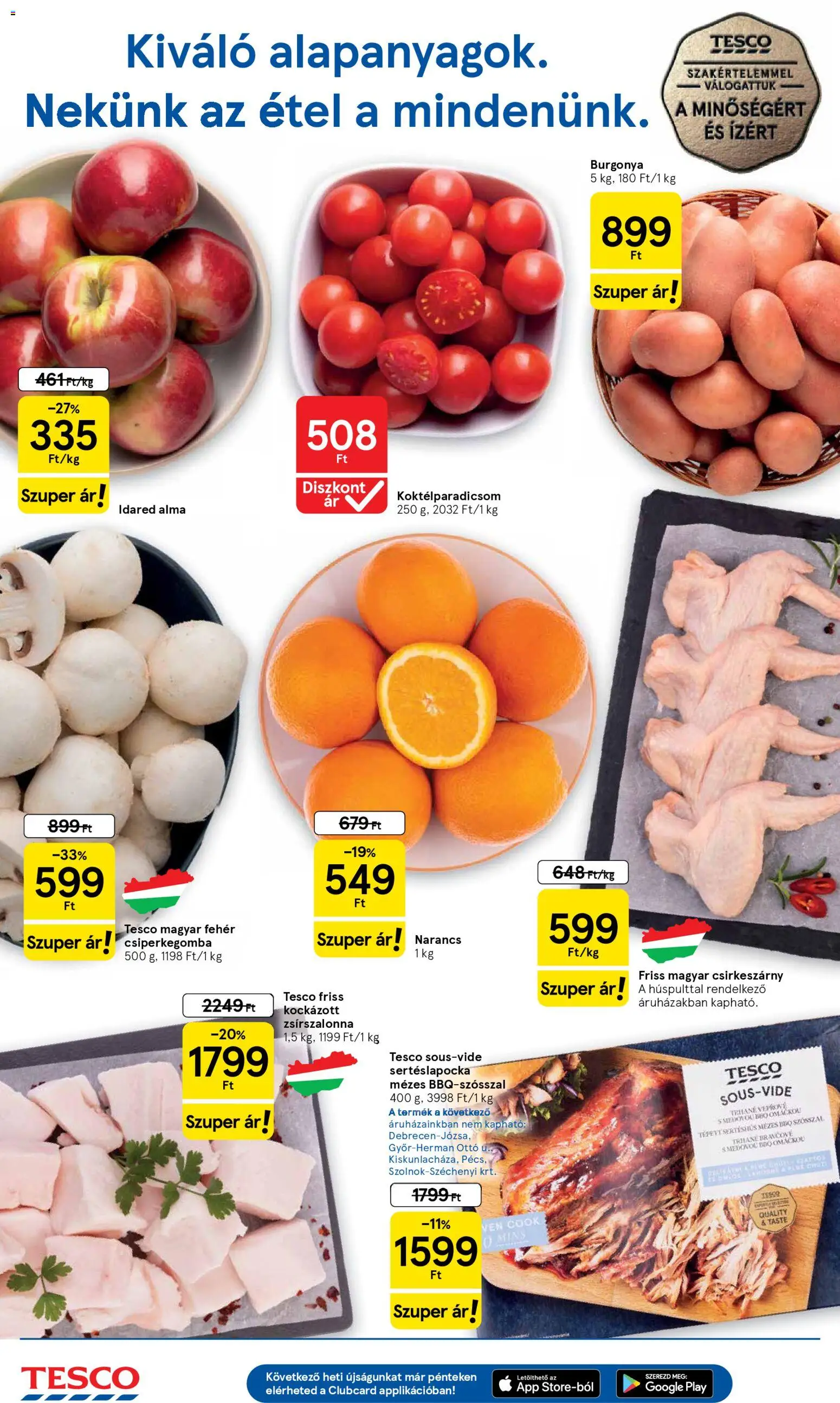 Tesco akciós ujság - amely érvényes a következő dátumtól: 26.02.2026 | Oldal: 2 | Termékek: Csiperkegomba, Sertéslapocka, Koktélparadicsom, Narancs