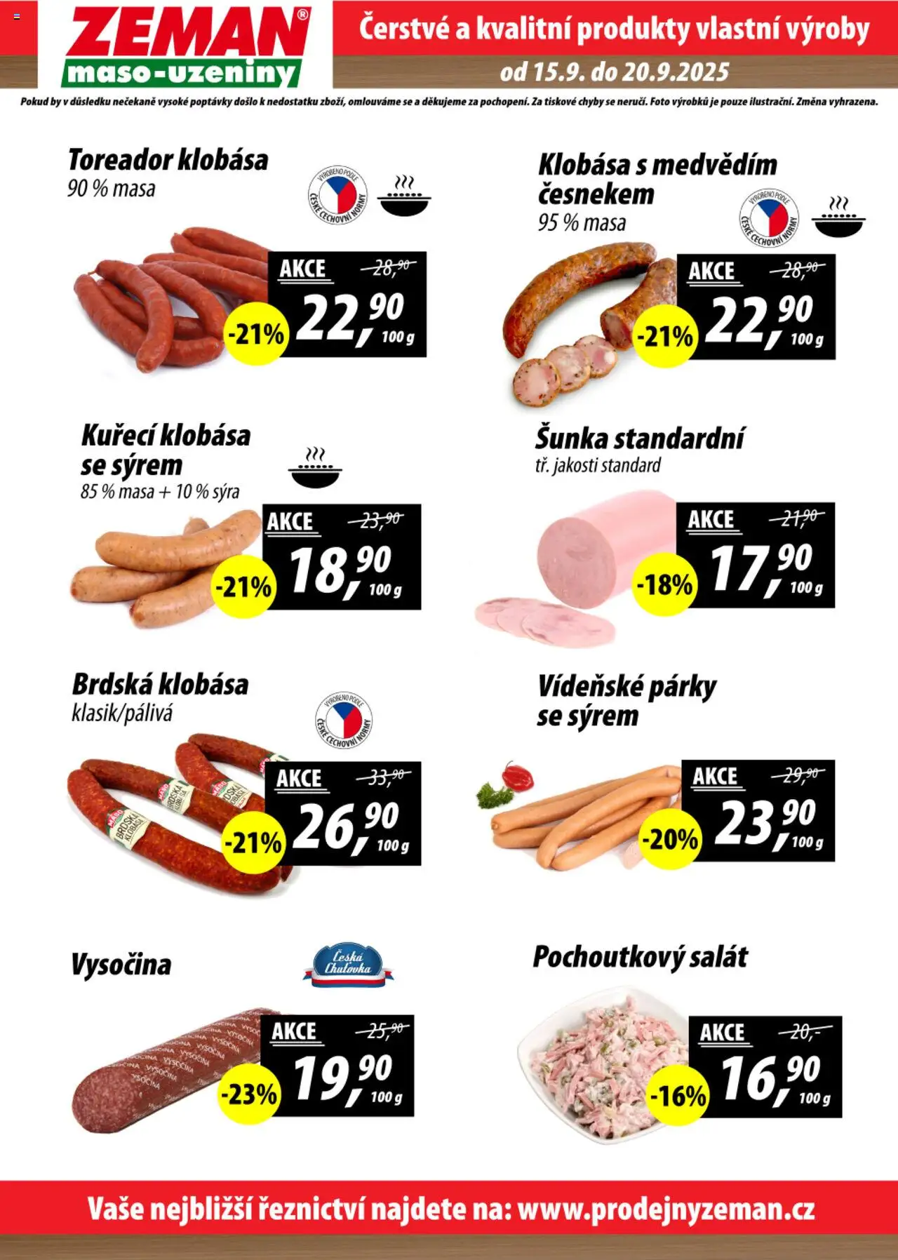 Prodejny Zeman leták od 15.09.2025 | Strana: 2 | Produkty: Vídeňské párky, Párky, Bruska, Vysočina