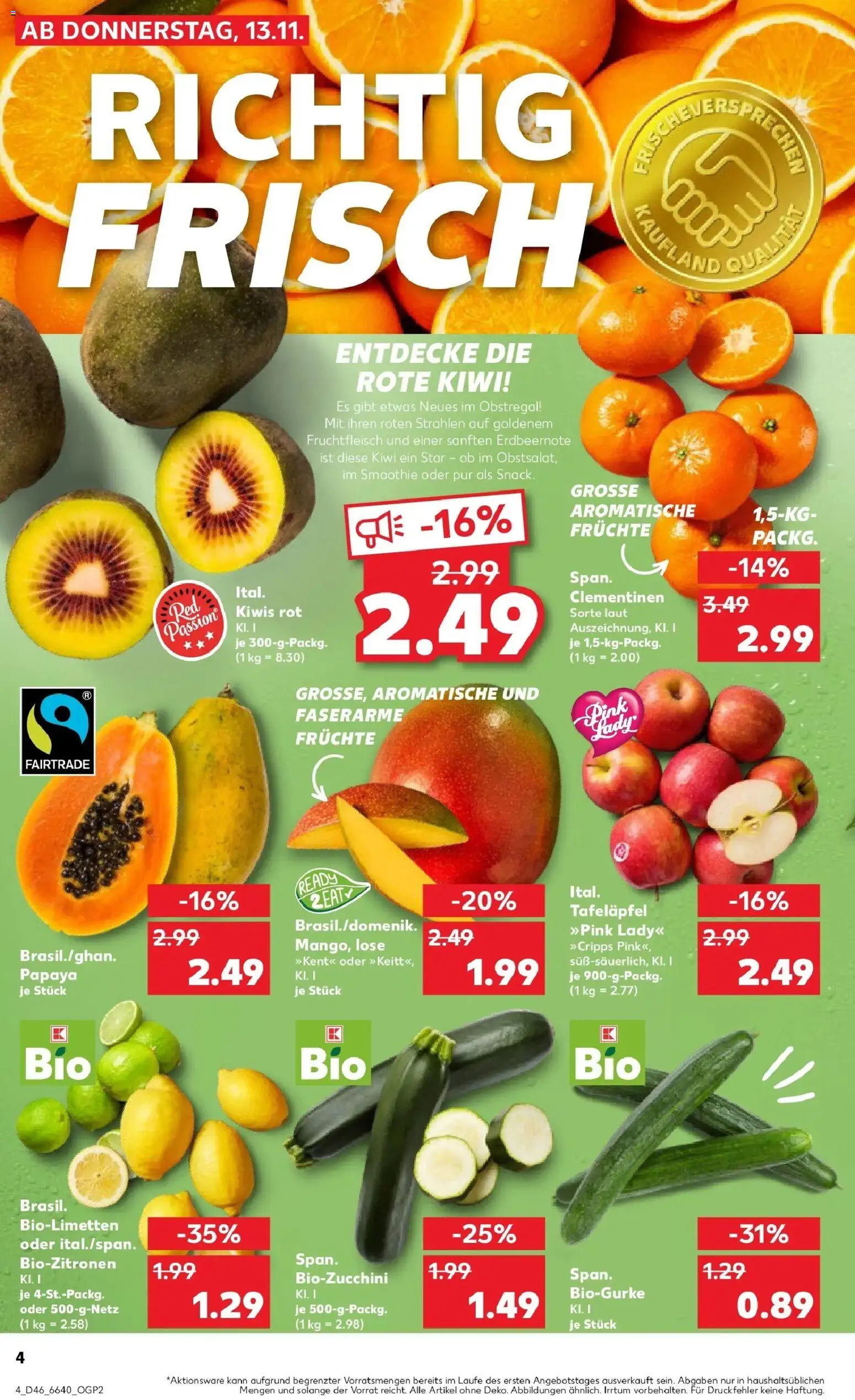 Kaufland prospekt Neu-Ulm	 – gültig ab 13.11.2025 | Seite: 4 | Produkte: Apple, Mango, Zucchini, Kiwi