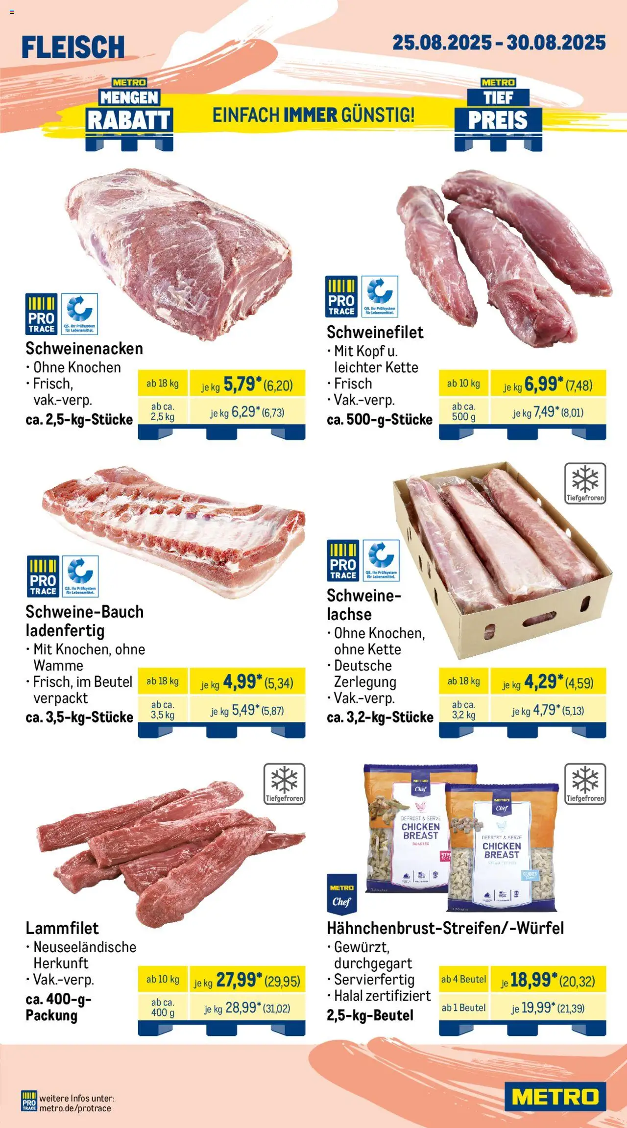 Metro Wochen-Angebote Gastro - gültig ab dem 25.08.2025 | Seite: 3 | Produkte: Schweinebauch, Schweinenacken, Schweinefilet, Fleisch