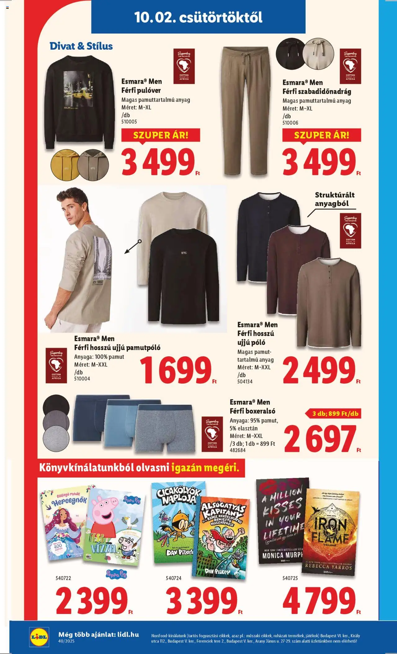 Lidl akciós ujság - amely érvényes a következő dátumtól: 02.10.2025 | Oldal: 40 | Termékek: Boxeralsó, Játékok, Pulóver