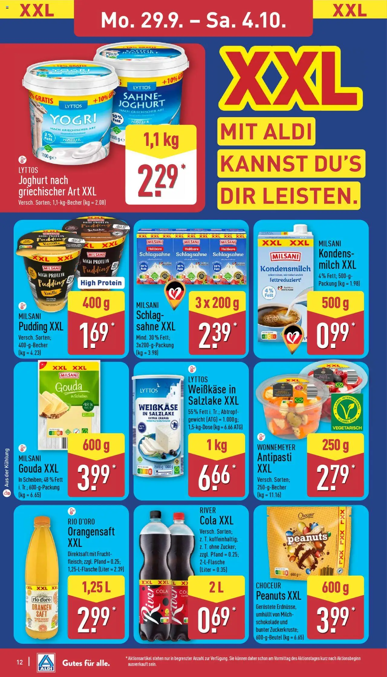 Aldi Prospekt 	 – gültig ab 29.09.2025 | Seite: 12 | Produkte: Gewicht, Schlagsahne, Schokolade, Orangensaft