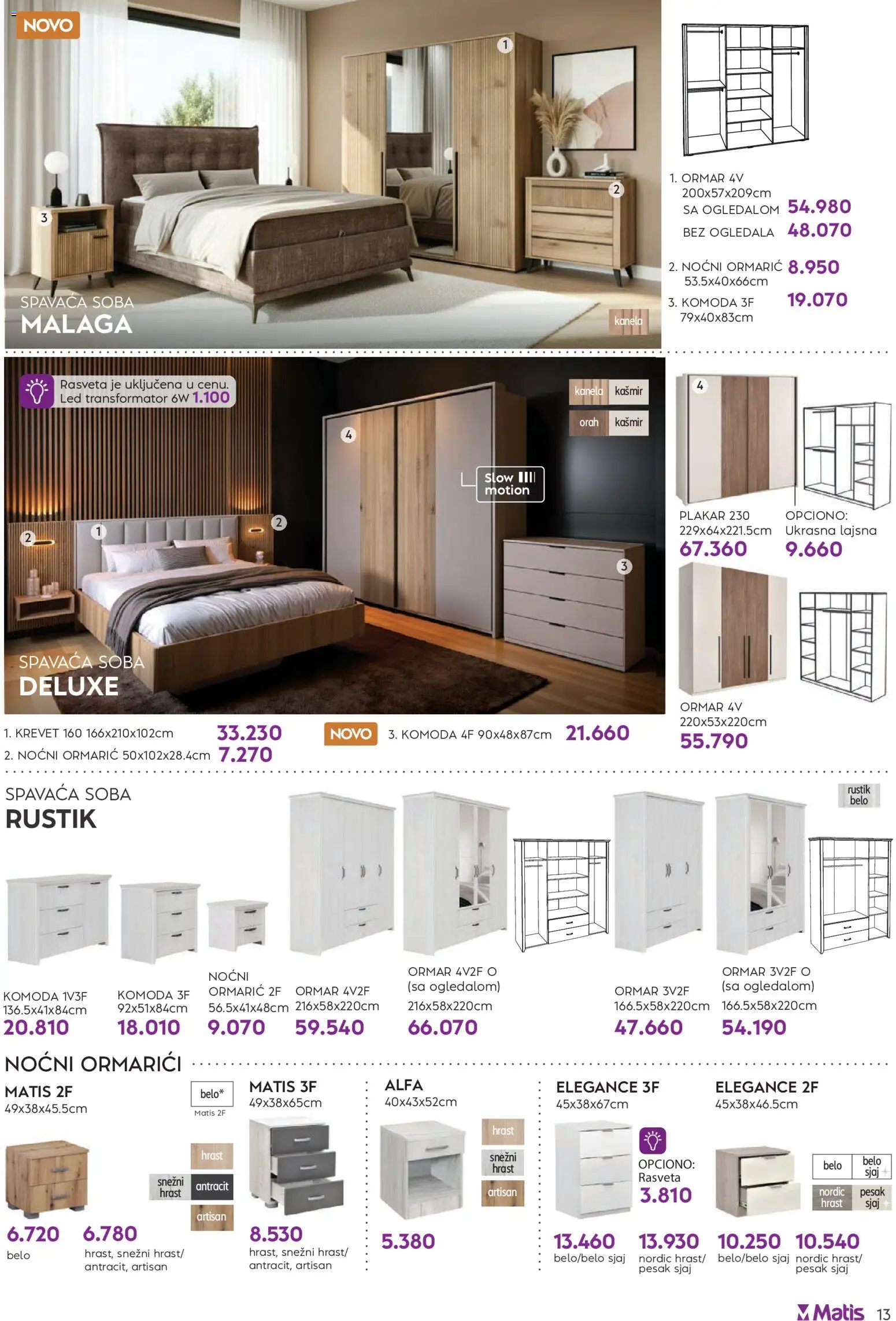 Matis katalog - važi od 01.02.2026 | Strana: 13 | Proizvode: Krevet, Komoda, Noćni ormarić, Orah