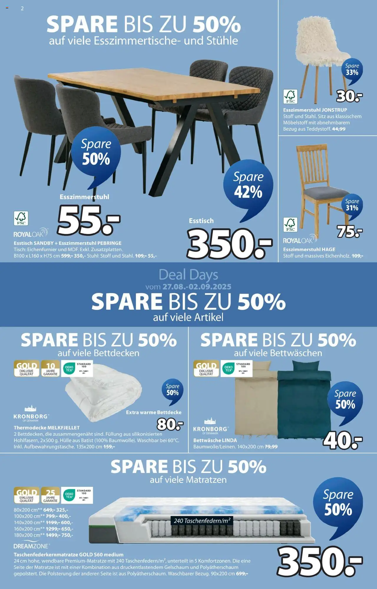 JYSK Angebote gültig ab 27.08.2025 | Seite: 2 | Produkte: Hülle, Matratze, Tisch, Stuhl